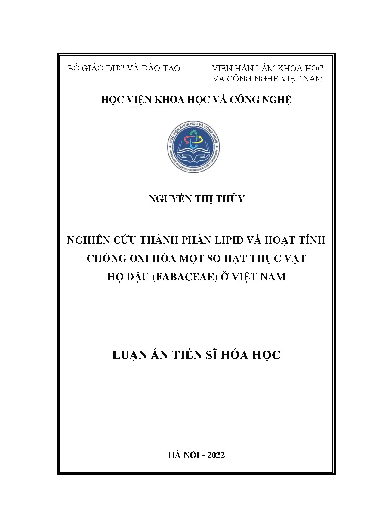 Nghiên cứu lipid và hoạt tính chống oxi hóa hạt thực vật họ Đậu tại Việt Nam
