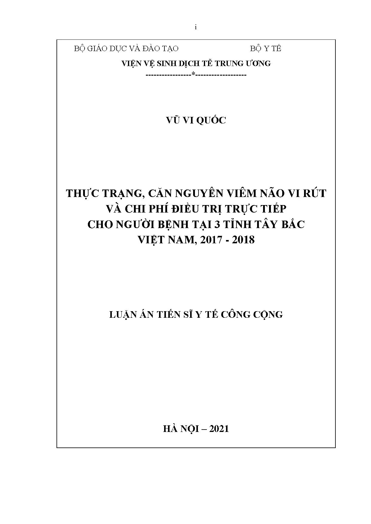 Luận án: Thực trạng viêm não vi rút và chi phí điều trị tại Tây Bắc 2017-2018
