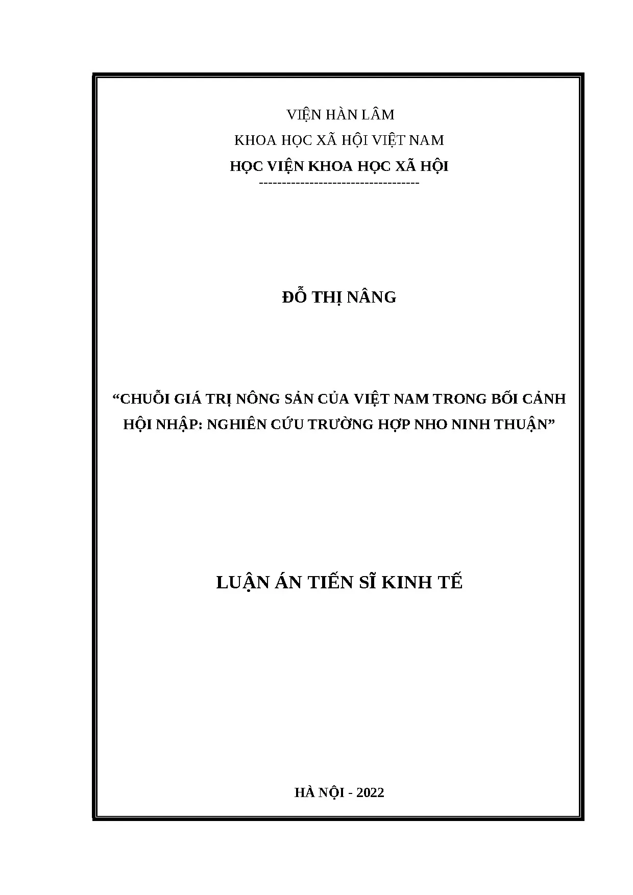 Chuỗi giá trị nông sản Việt Nam: Nghiên cứu trường hợp nho Ninh Thuận