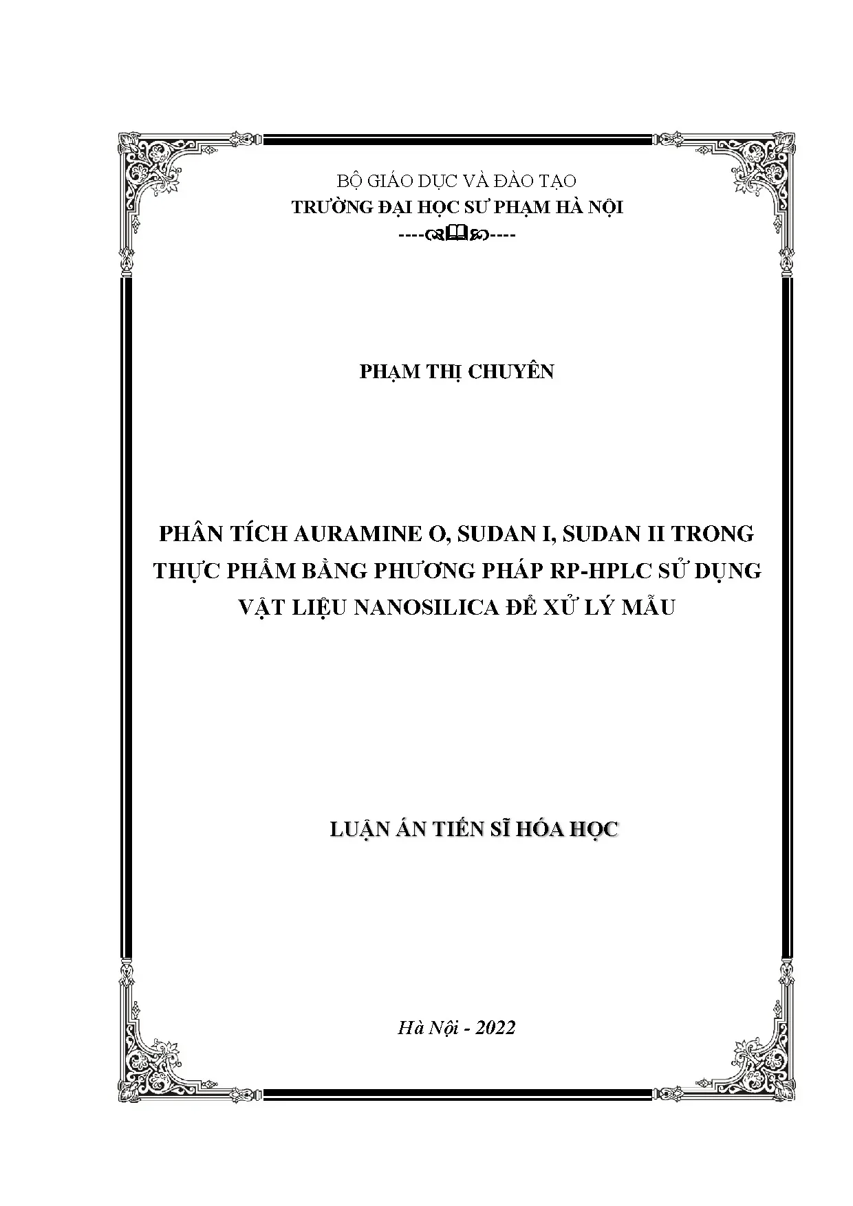 Phân tích Auramine O, Sudan I, II trong thực phẩm bằng RP-HPLC nanosilica