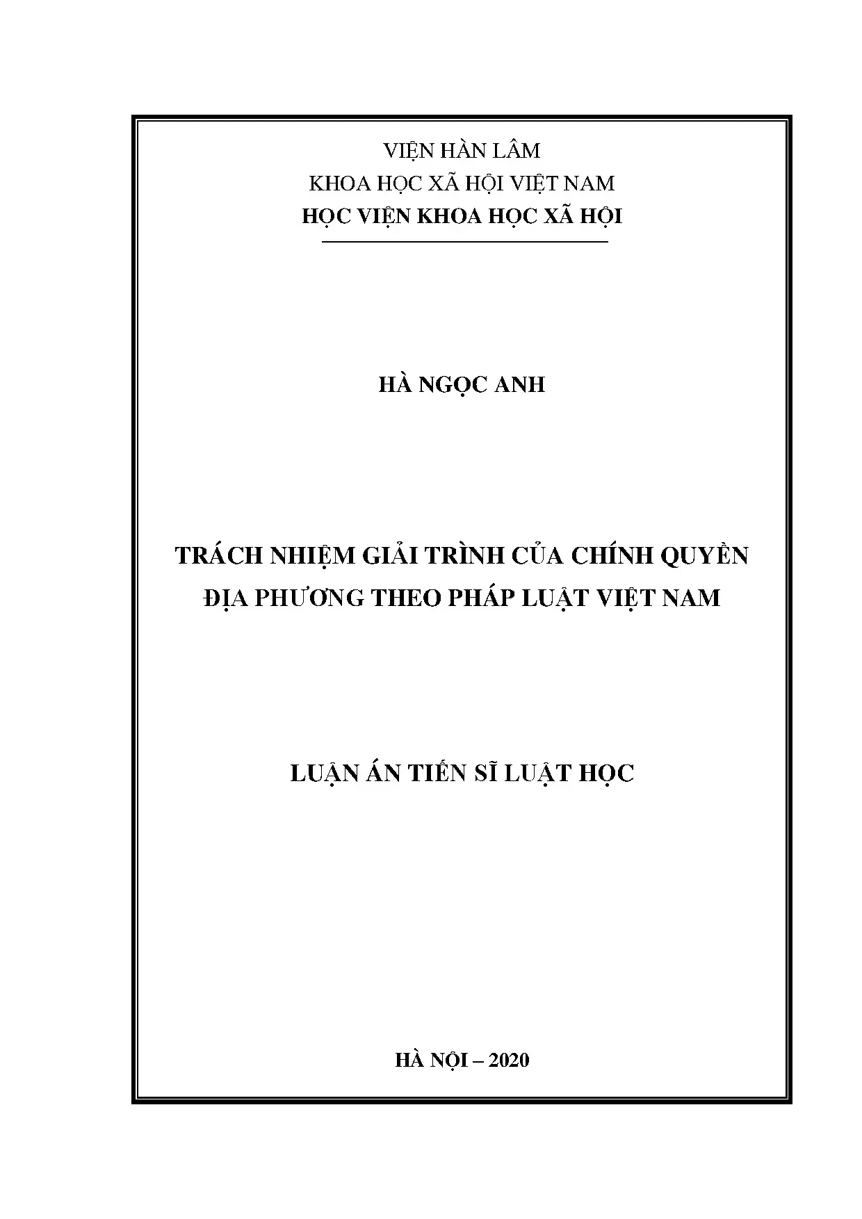 Luận án tiến sĩ trách nhiệm giải trình chính quyền địa phương pháp luật Việt Nam