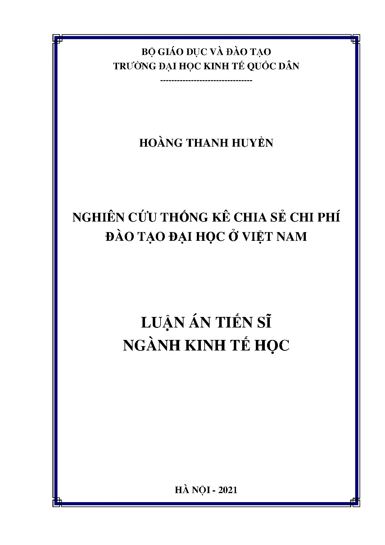 Luận án nghiên cứu thống kê chia sẻ chi phí đào tạo đại học tại Việt Nam