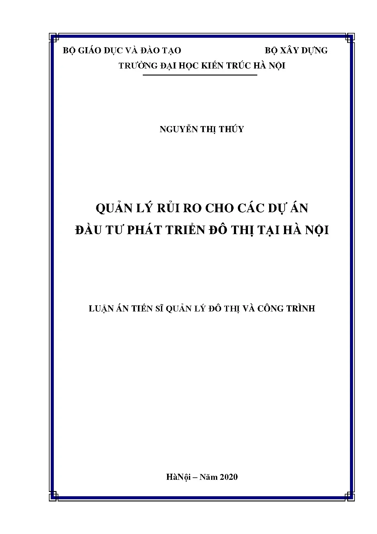 Quản lý rủi ro cho dự án đầu tư phát triển đô thị Hà Nội