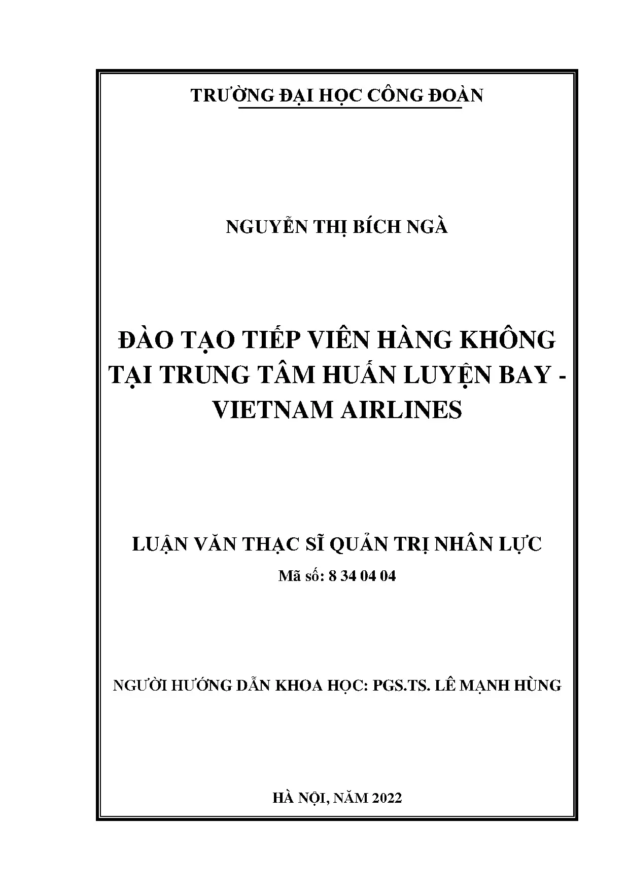 Đào tạo tiếp viên hàng không tại Vietnam Airlines: Nghiên cứu tại Trường Đại học Công đoàn