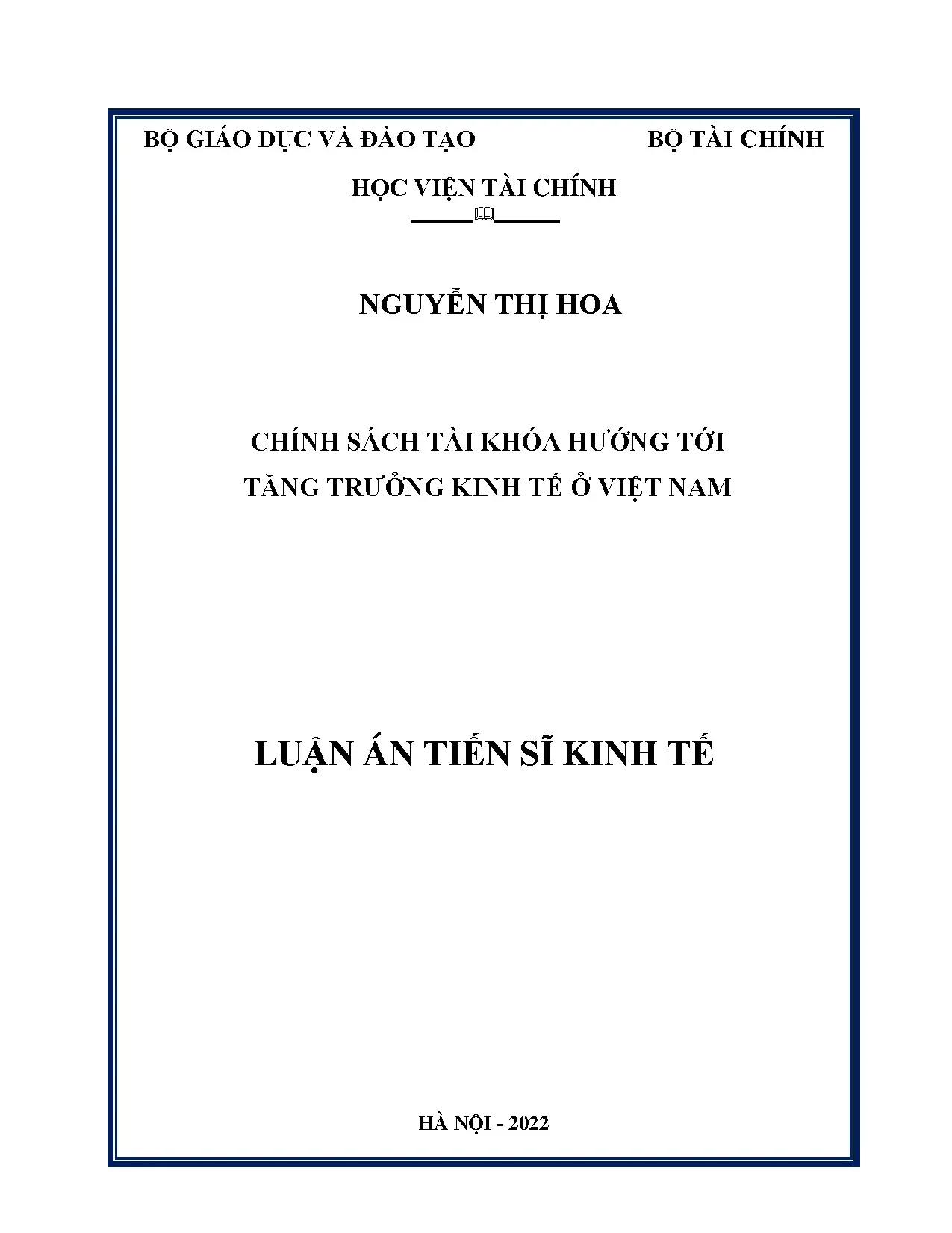 Luận án tiến sĩ chính sách tài khóa thúc đẩy tăng trưởng kinh tế Việt Nam