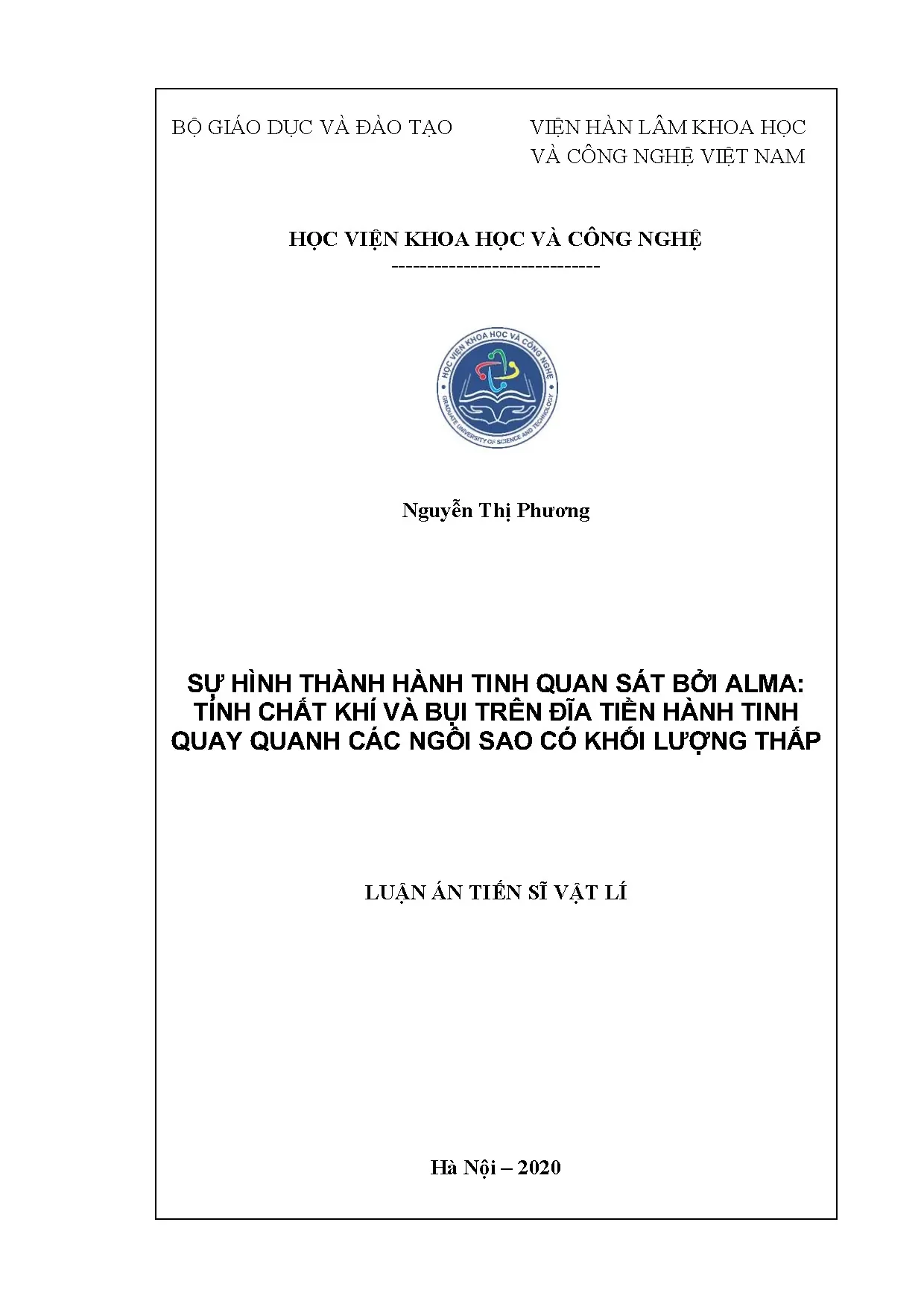 Luận án ALMA: Khí và bụi đĩa tiền hành tinh quanh sao khối lượng thấp