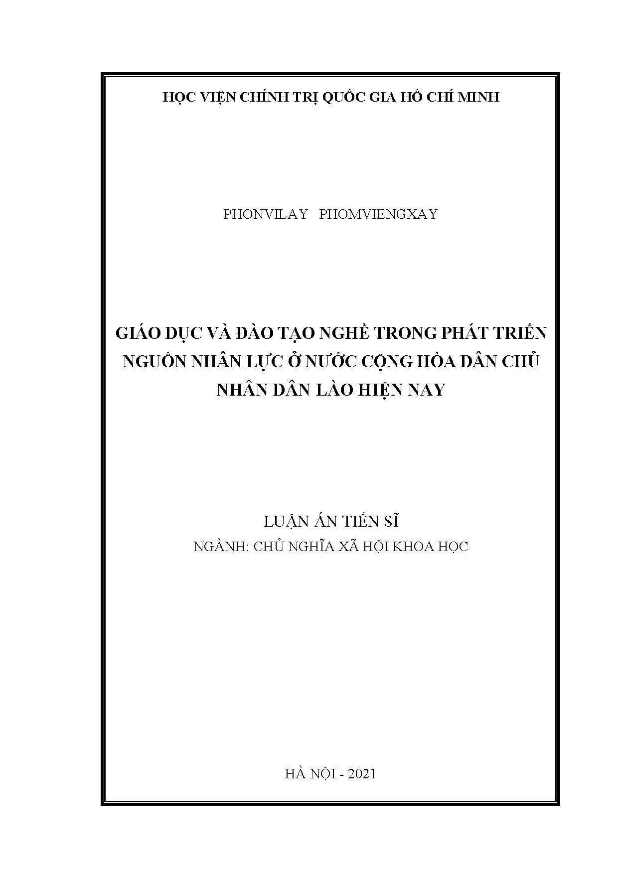 Luận án tiến sĩ: Giáo dục đào tạo nghề phát triển nguồn nhân lực Lào