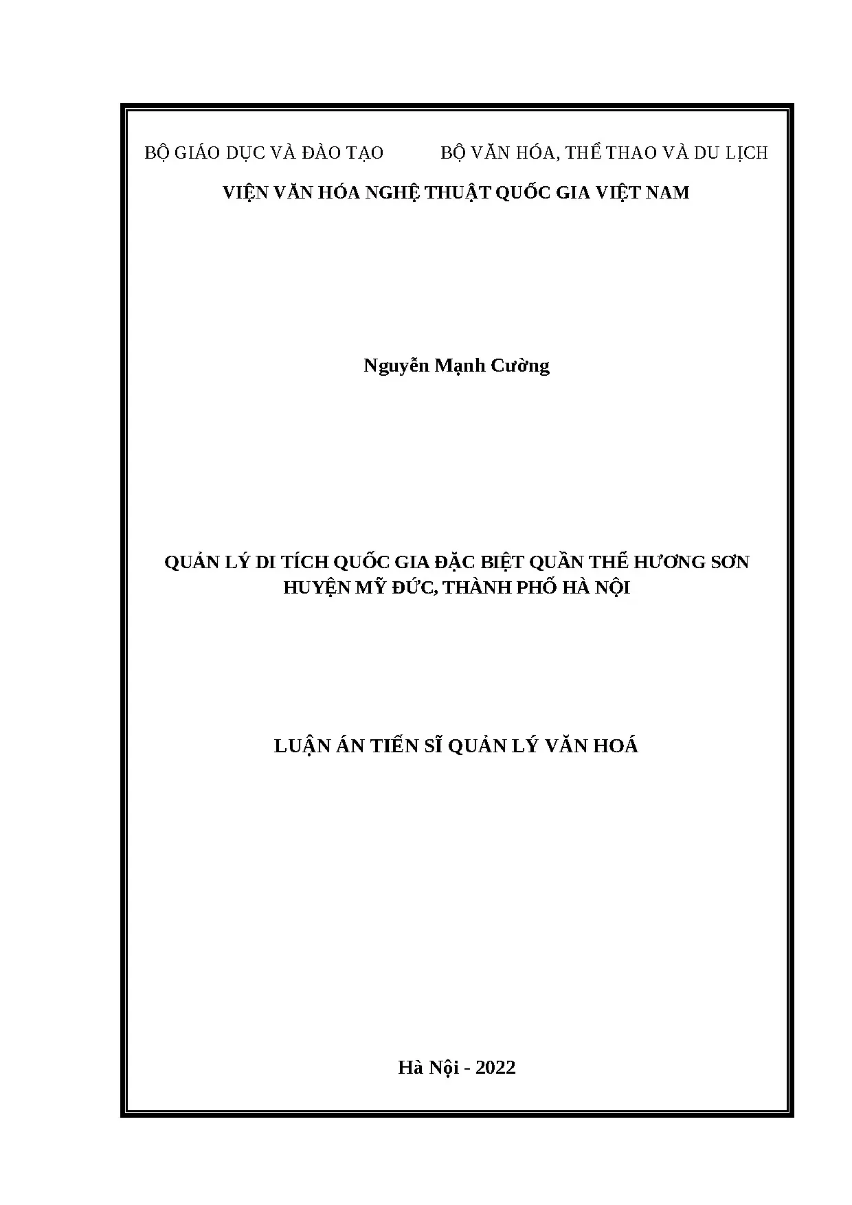 Quản lý Di tích Quốc gia Đặc biệt Quần thể Hương Sơn