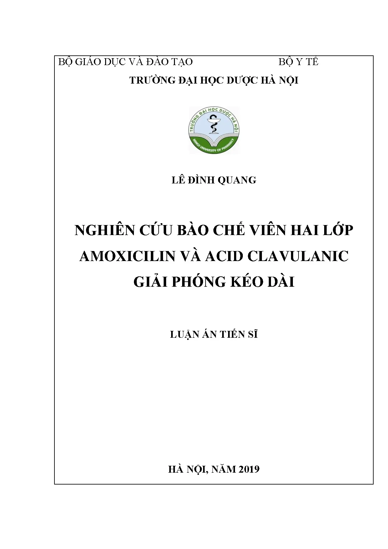 Luận án bào chế viên hai lớp amoxicilin acid clavulanic giải phóng kéo dài