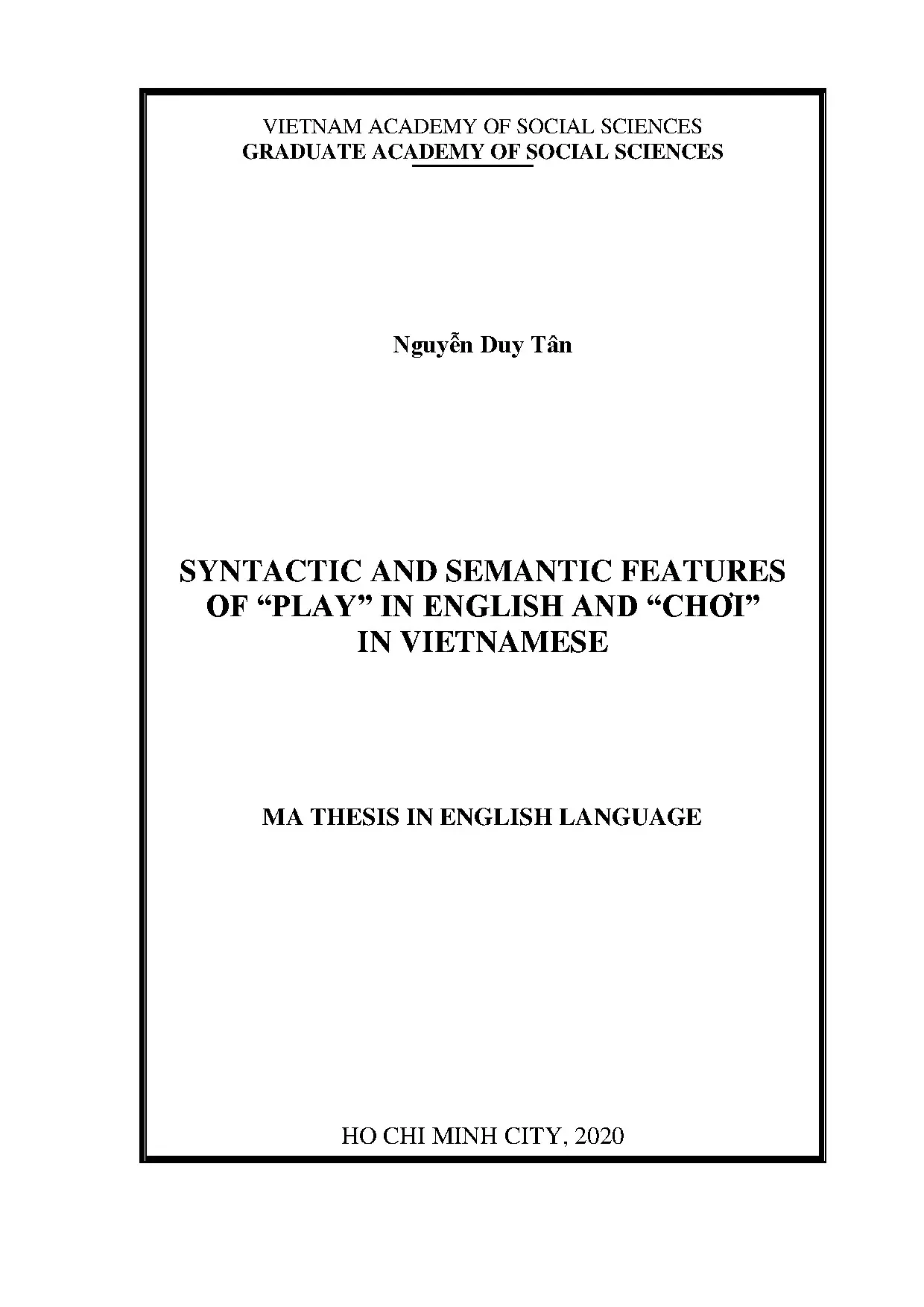 Luận án: Đặc điểm cú pháp và ngữ nghĩa của 'play' và 'chơi'