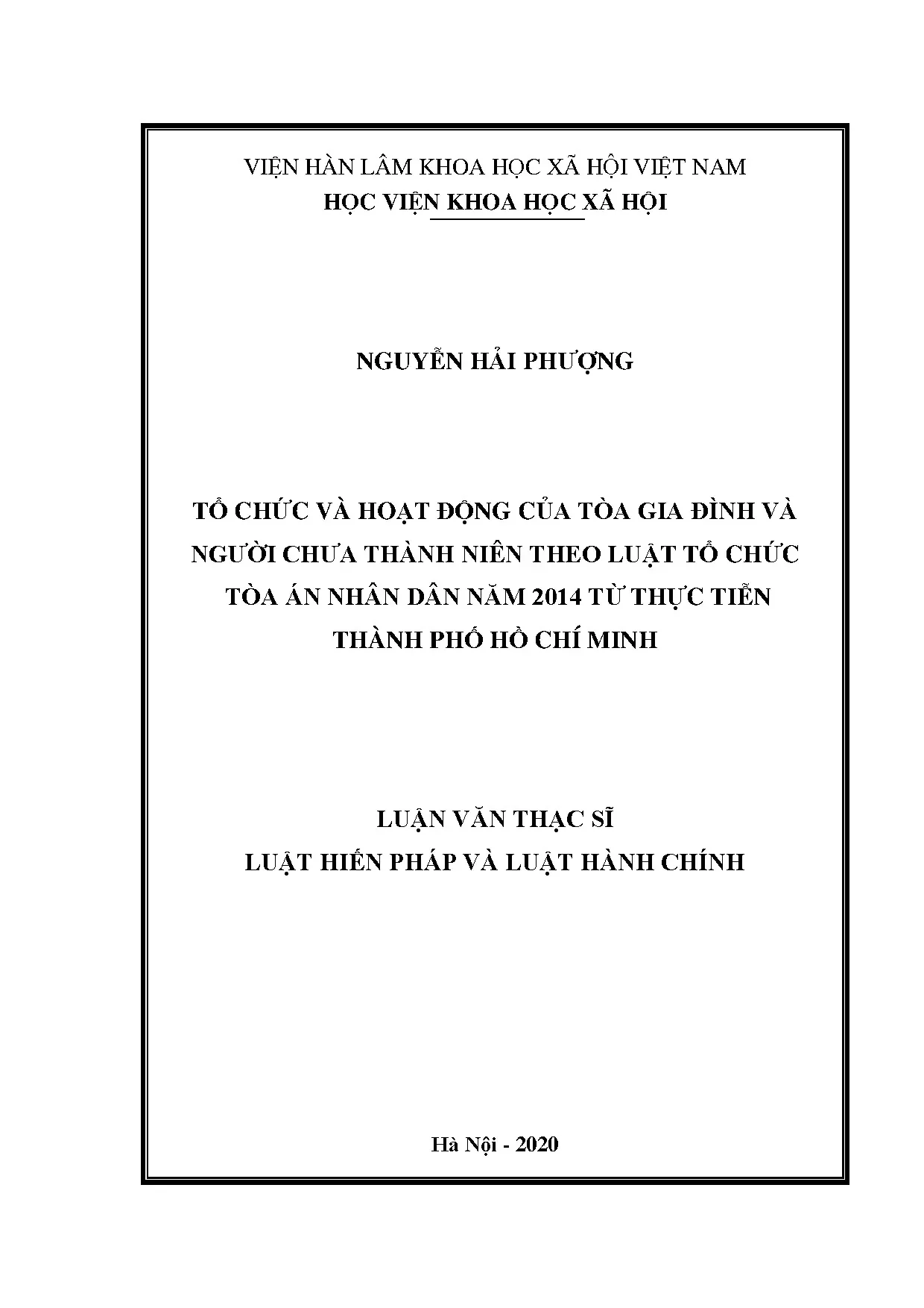 Luận án tiến sĩ tổ chức và hoạt động Tòa Gia đình và NCTN theo Luật 2014