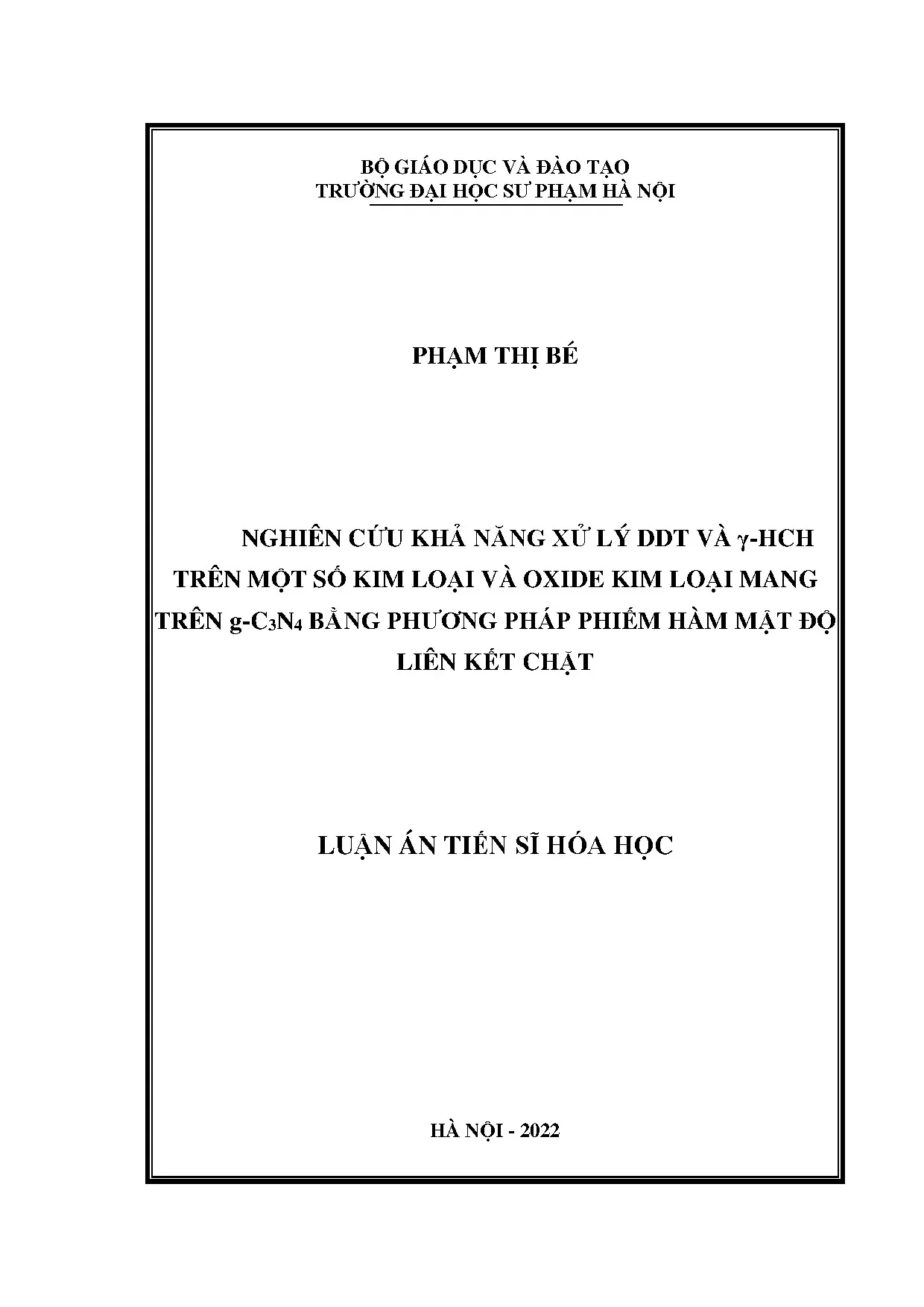 Nghiên cứu xử lý DDT và γ-HCH trên g-C3N4 bằng phương pháp DFT