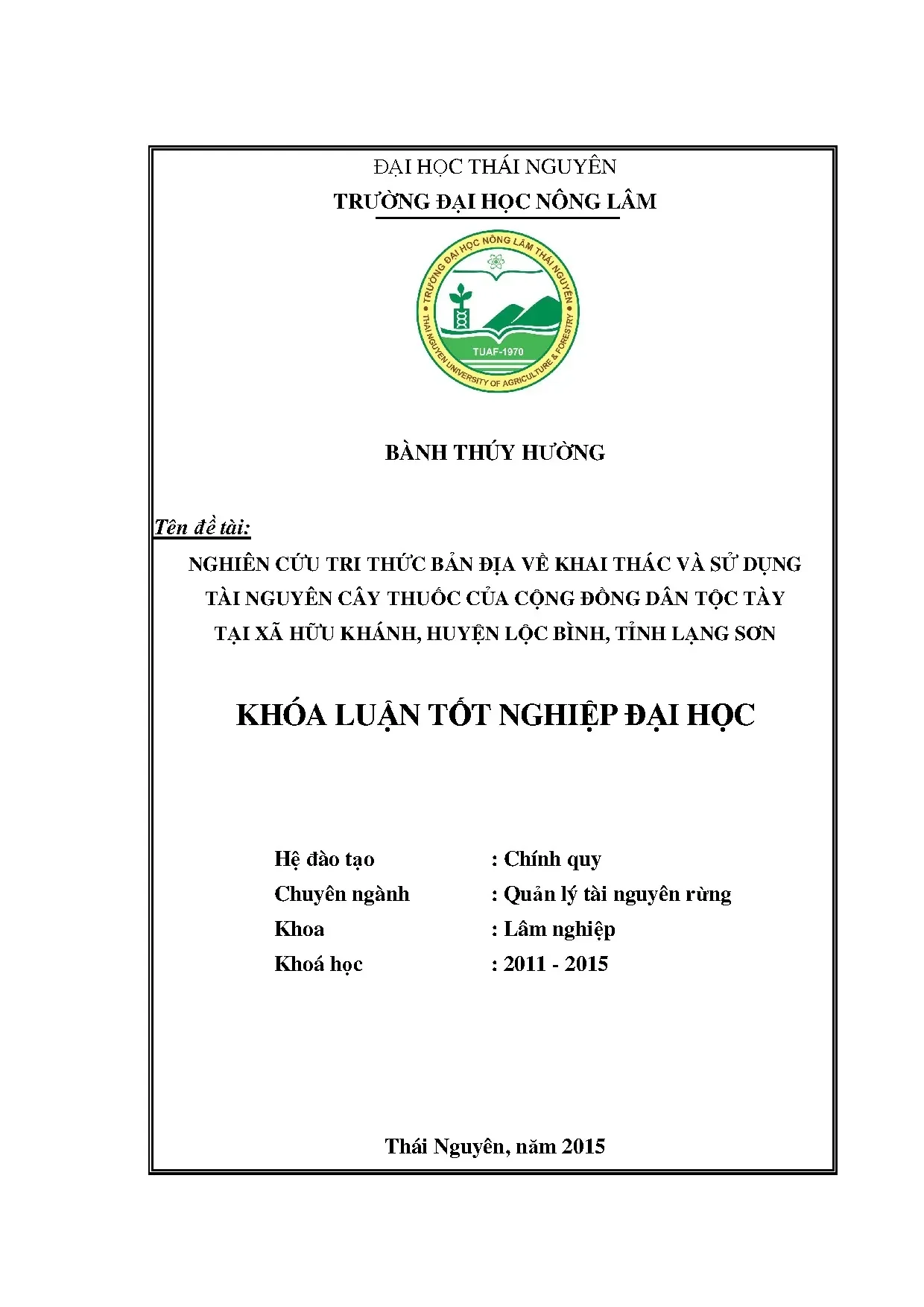 Tri thức bản địa về khai thác cây thuốc dân tộc Tày Lạng Sơn