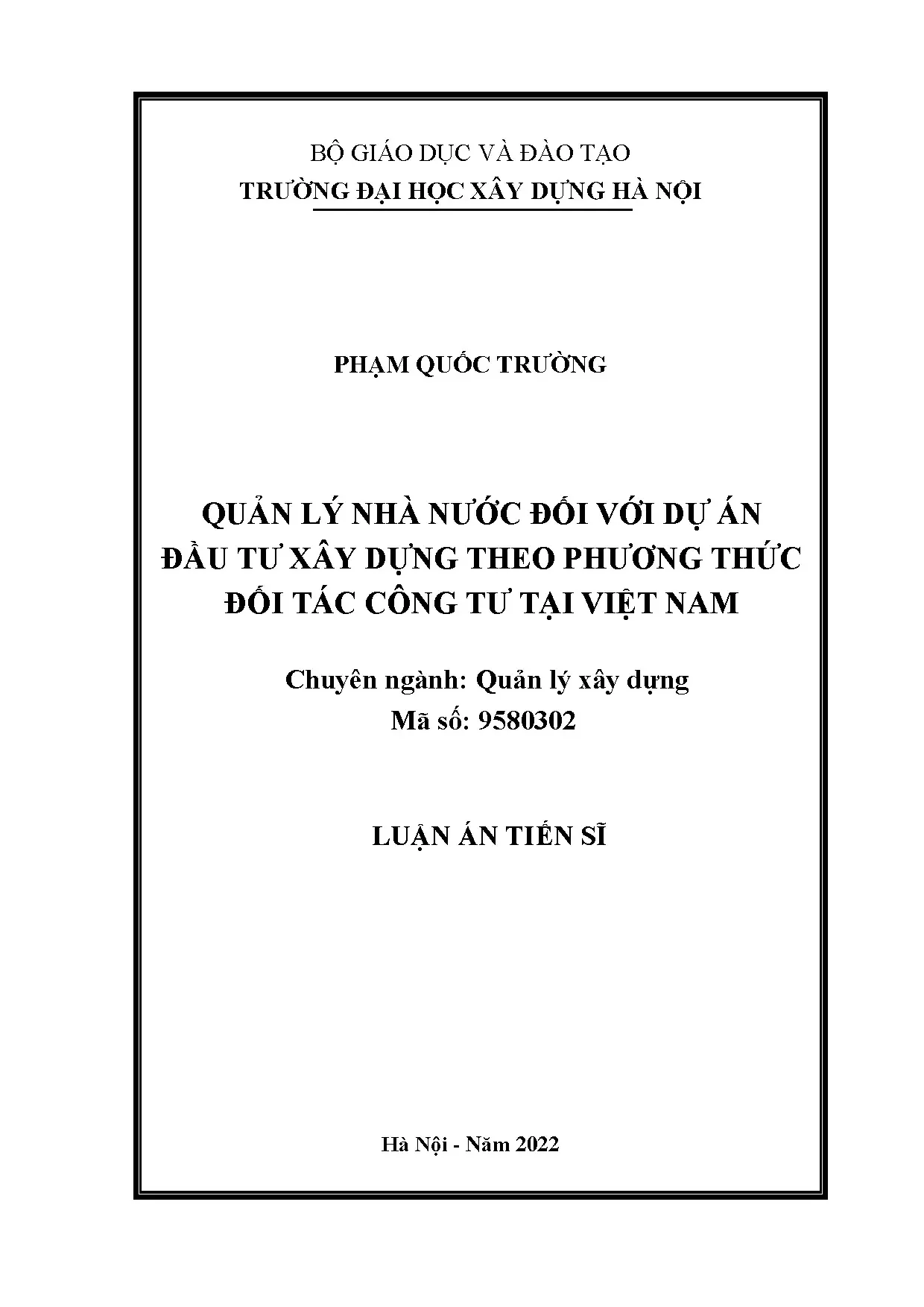 Luận án tiến sĩ quản lý nhà nước dự án PPP đầu tư xây dựng tại Việt Nam