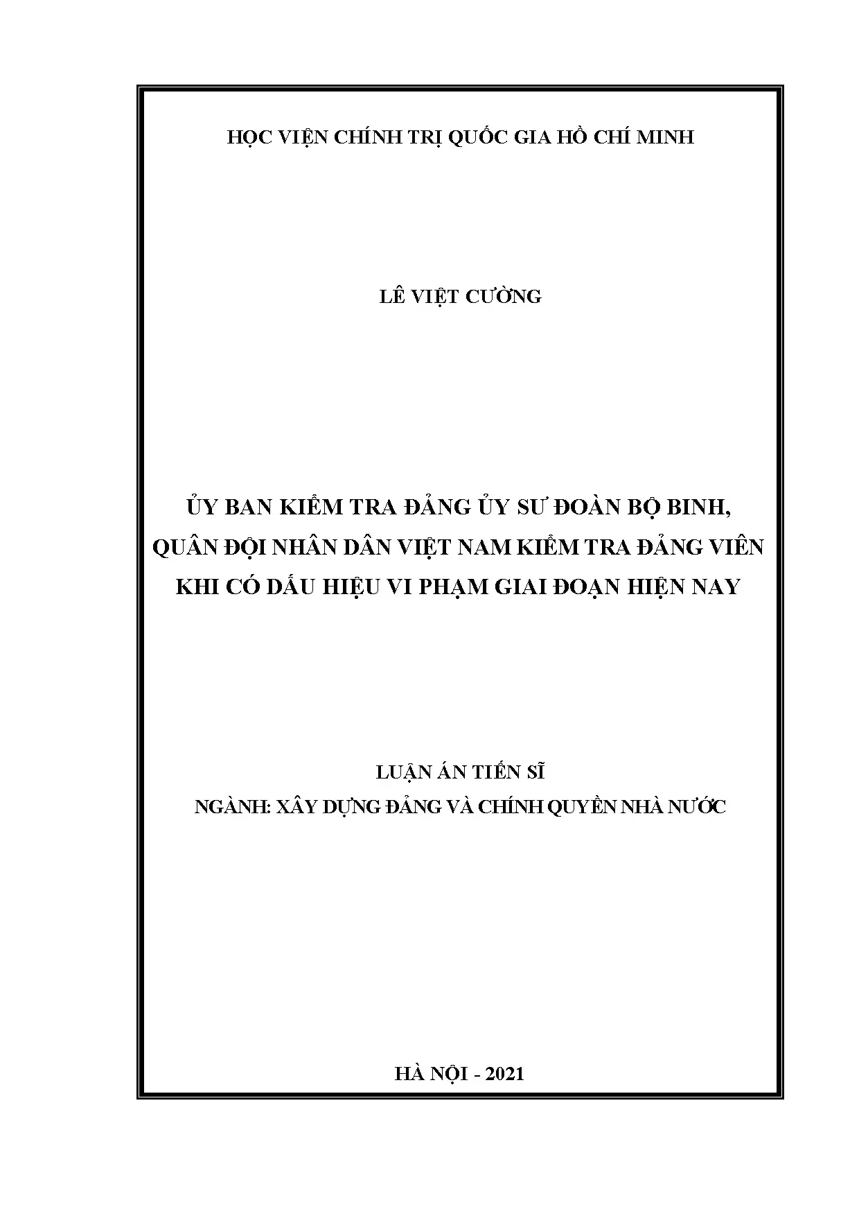 Luận án tiến sĩ: Kiểm tra đảng viên vi phạm tại sư đoàn bộ binh