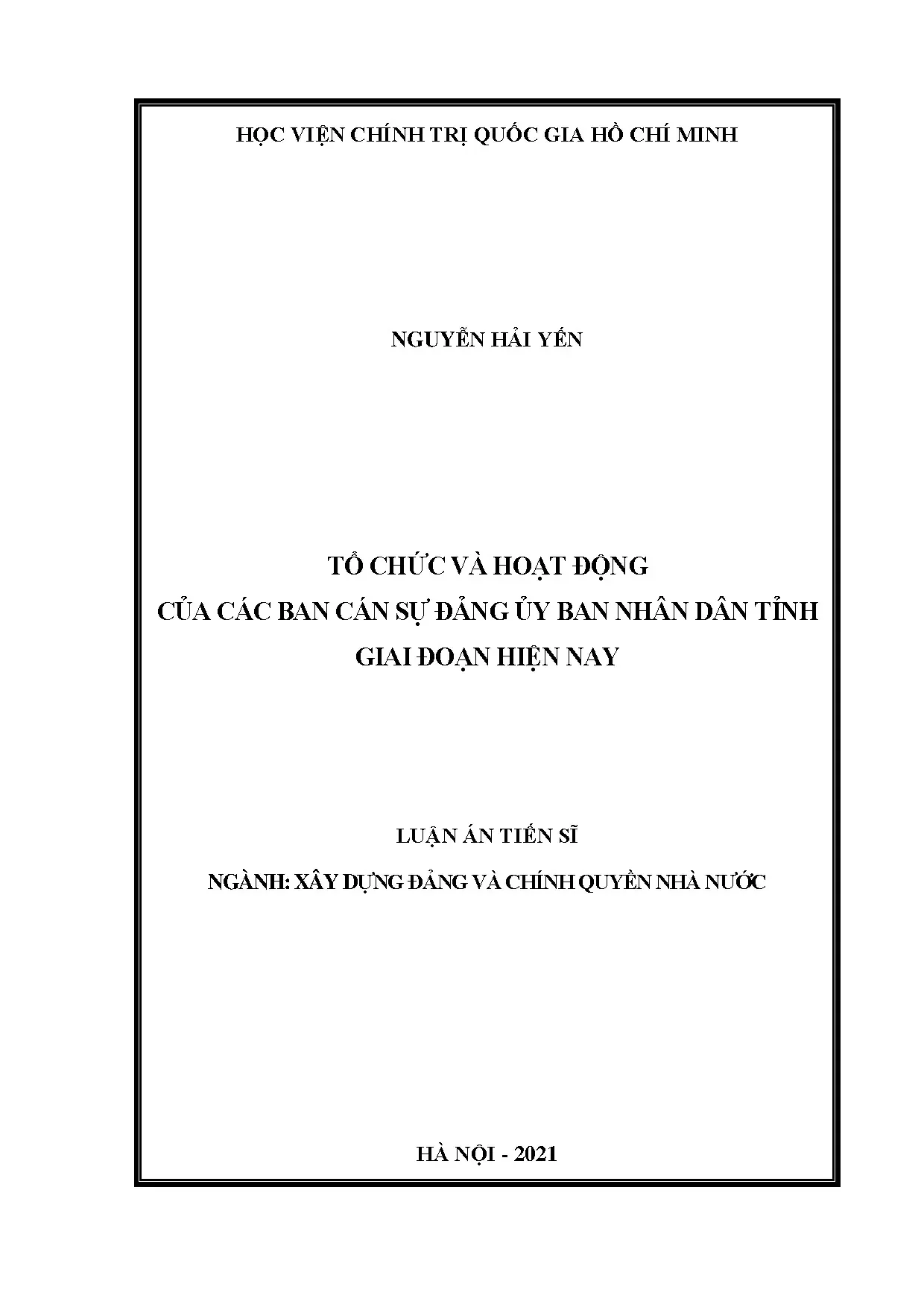 Luận án tiến sĩ tổ chức hoạt động ban cán sự đảng ủy ban nhân dân tỉnh