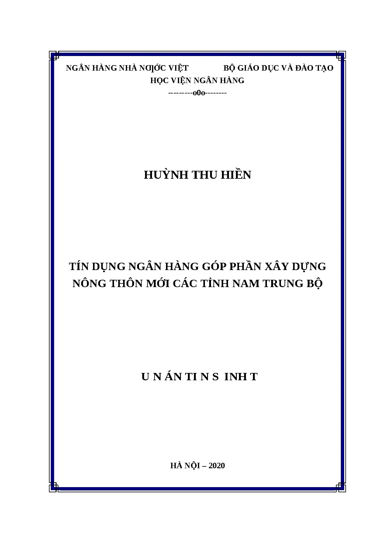 Luận án tín dụng ngân hàng góp phần xây dựng nông thôn mới Nam Trung Bộ