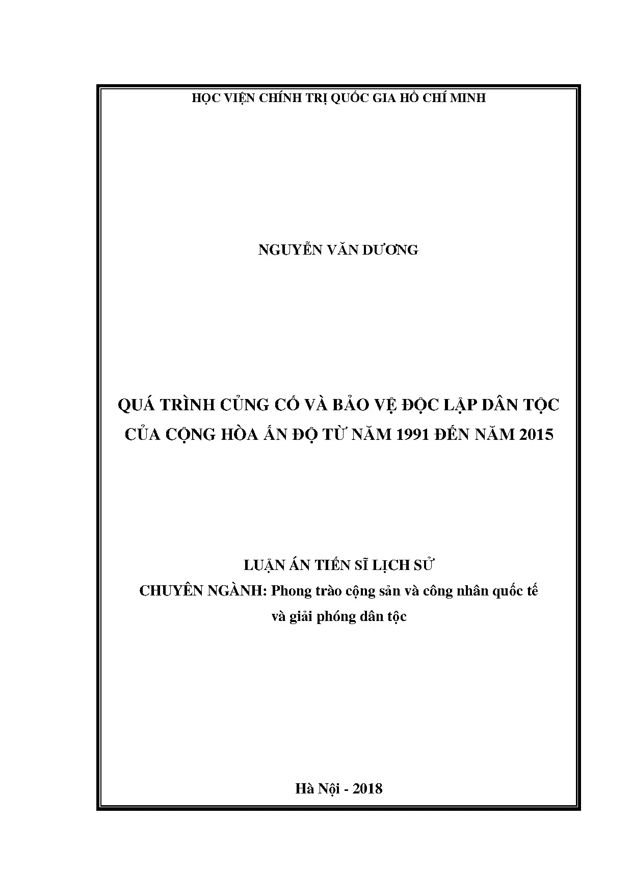 Luận án tiến sĩ quá trình củng cố độc lập dân tộc Ấn Độ 1991-2015