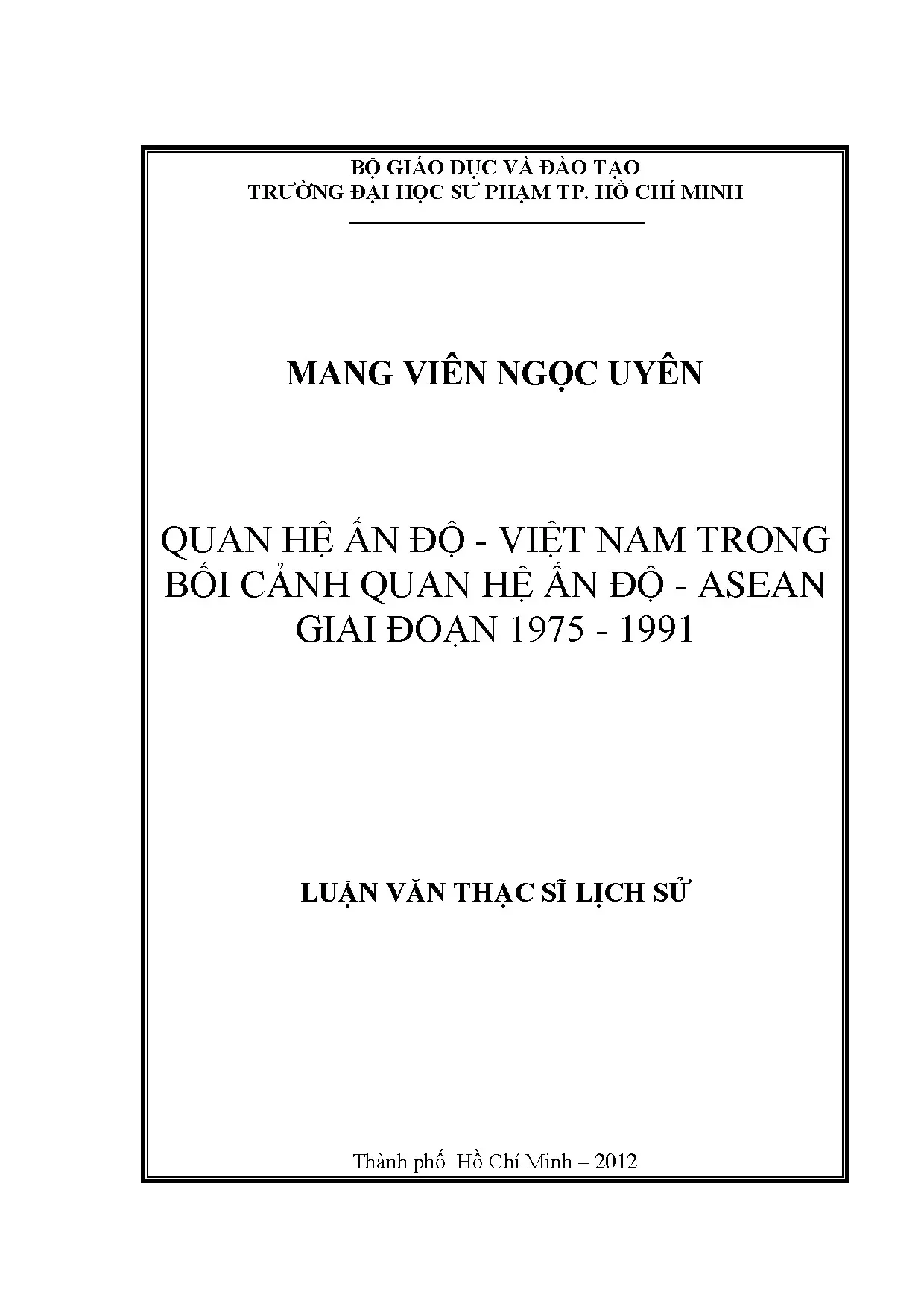 Quan hệ Ấn Độ - Việt Nam trong bối cảnh Ấn Độ - ASEAN (1975-1991)