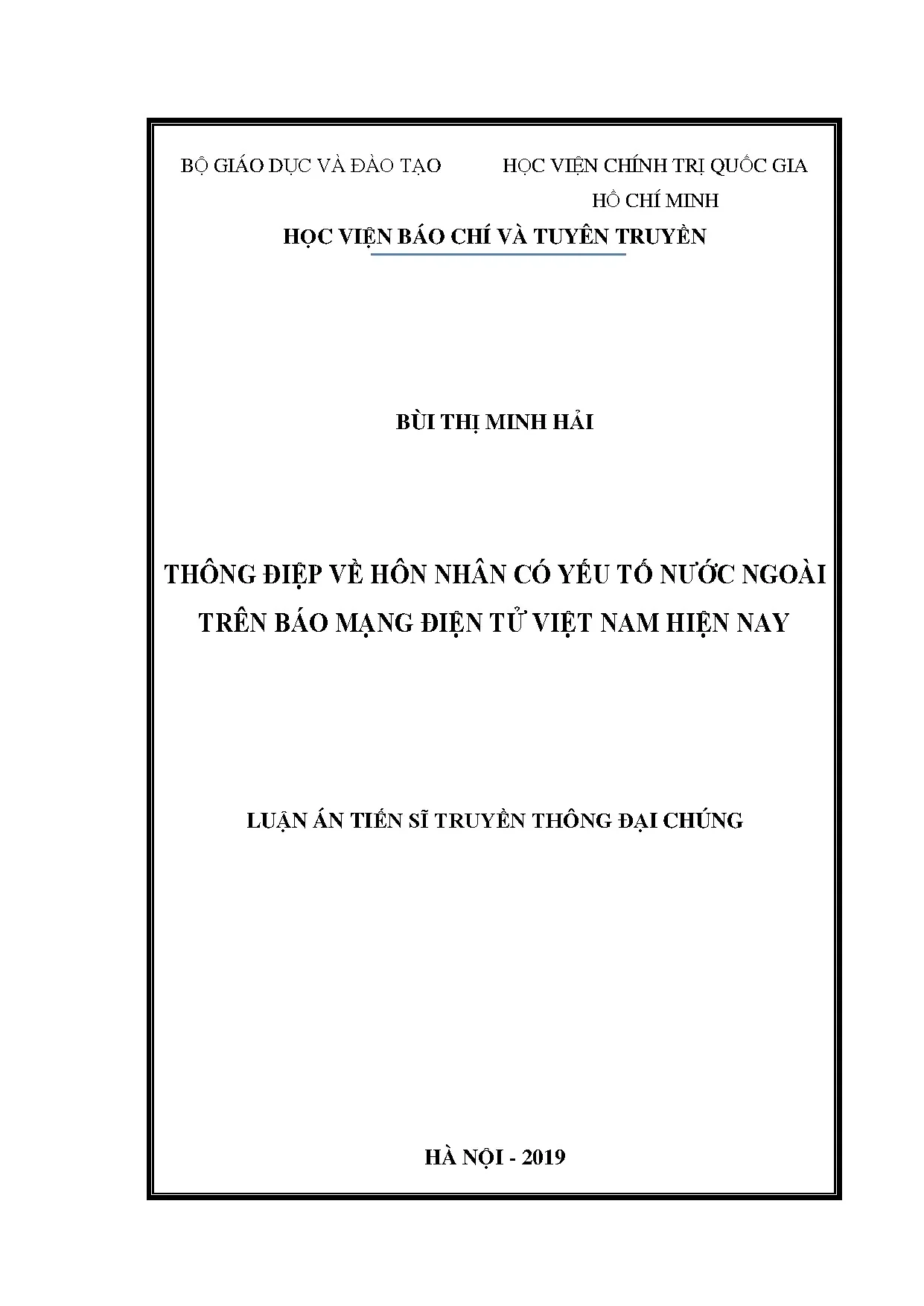 Luận án tiến sĩ: Thông điệp hôn nhân có yếu tố nước ngoài trên báo mạng điện tử