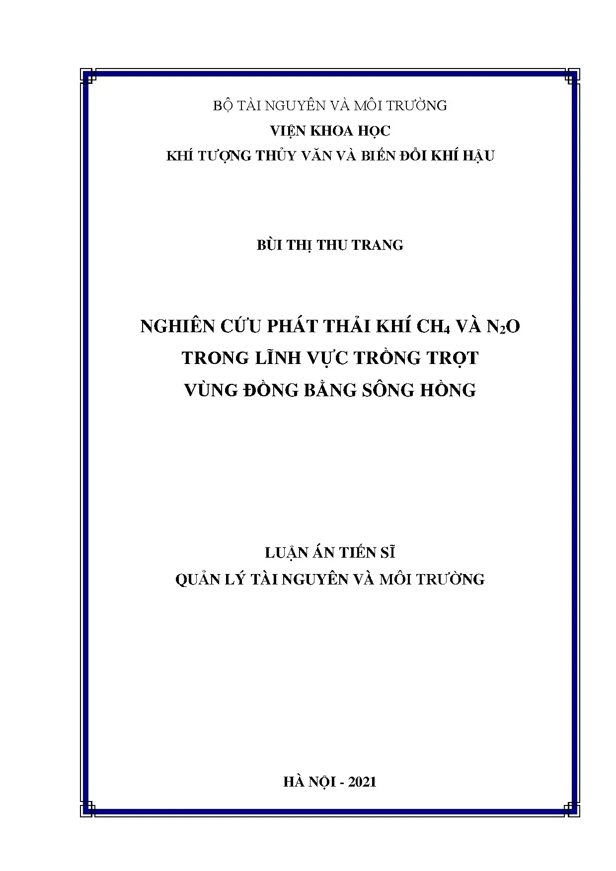 Nghiên cứu phát thải khí CH4, N2O trong trồng trọt Đồng bằng sông Hồng