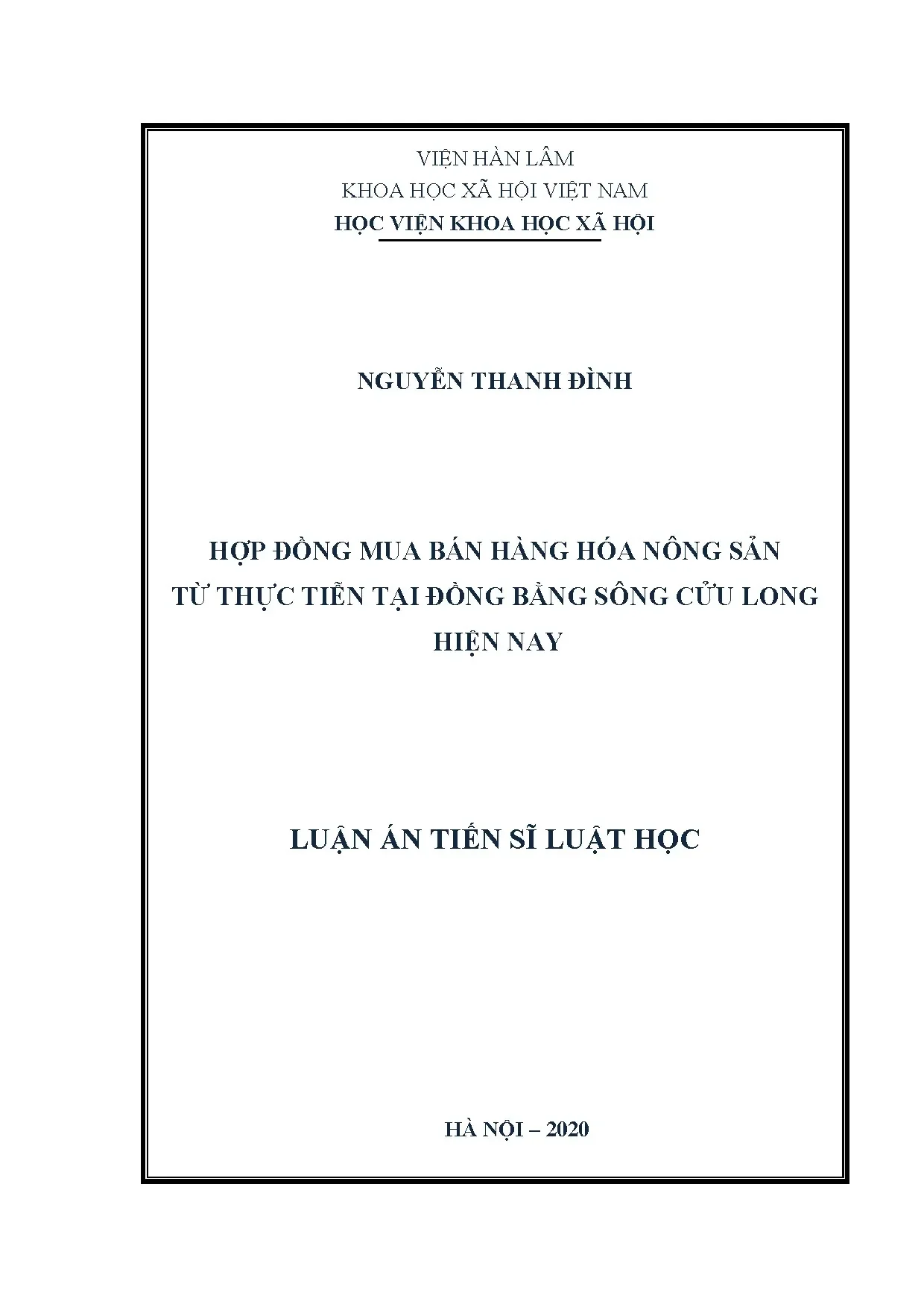Luận án Hợp đồng Mua bán Hàng hóa Nông sản ĐBSCL