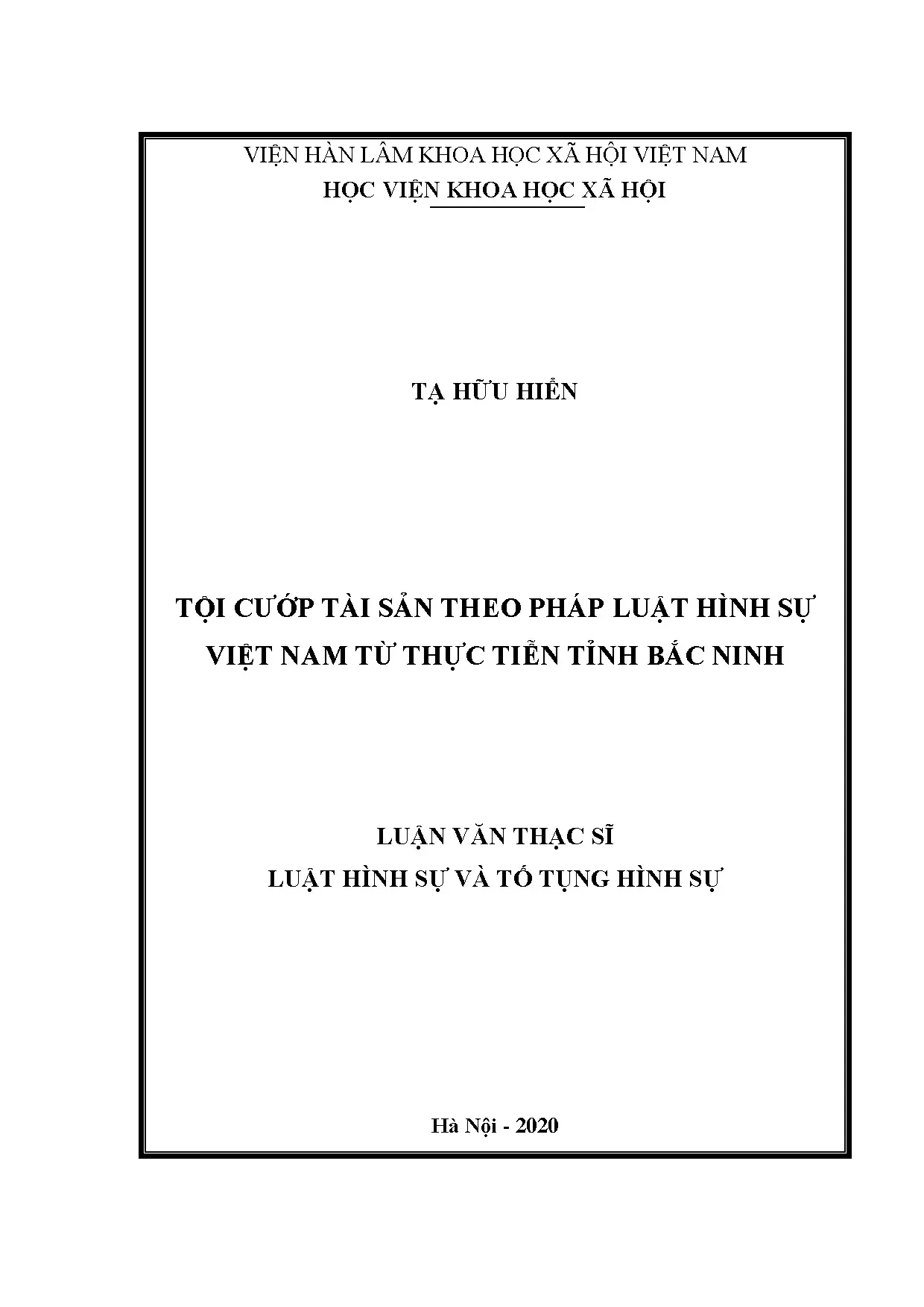 Tội cướp tài sản theo luật hình sự Việt Nam - Bắc Ninh