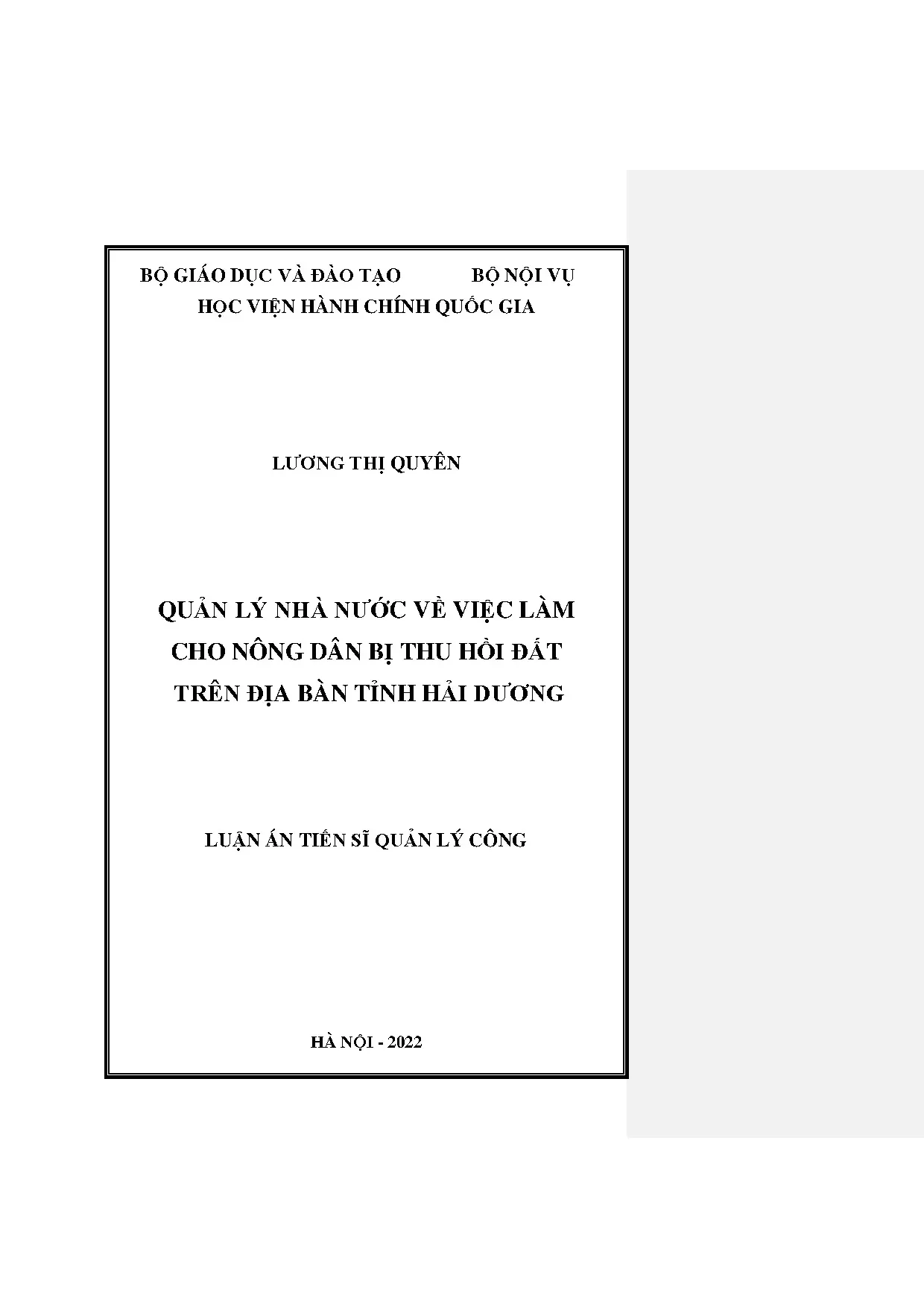 Quản lý nhà nước về việc làm cho nông dân thu hồi đất Hải Dương