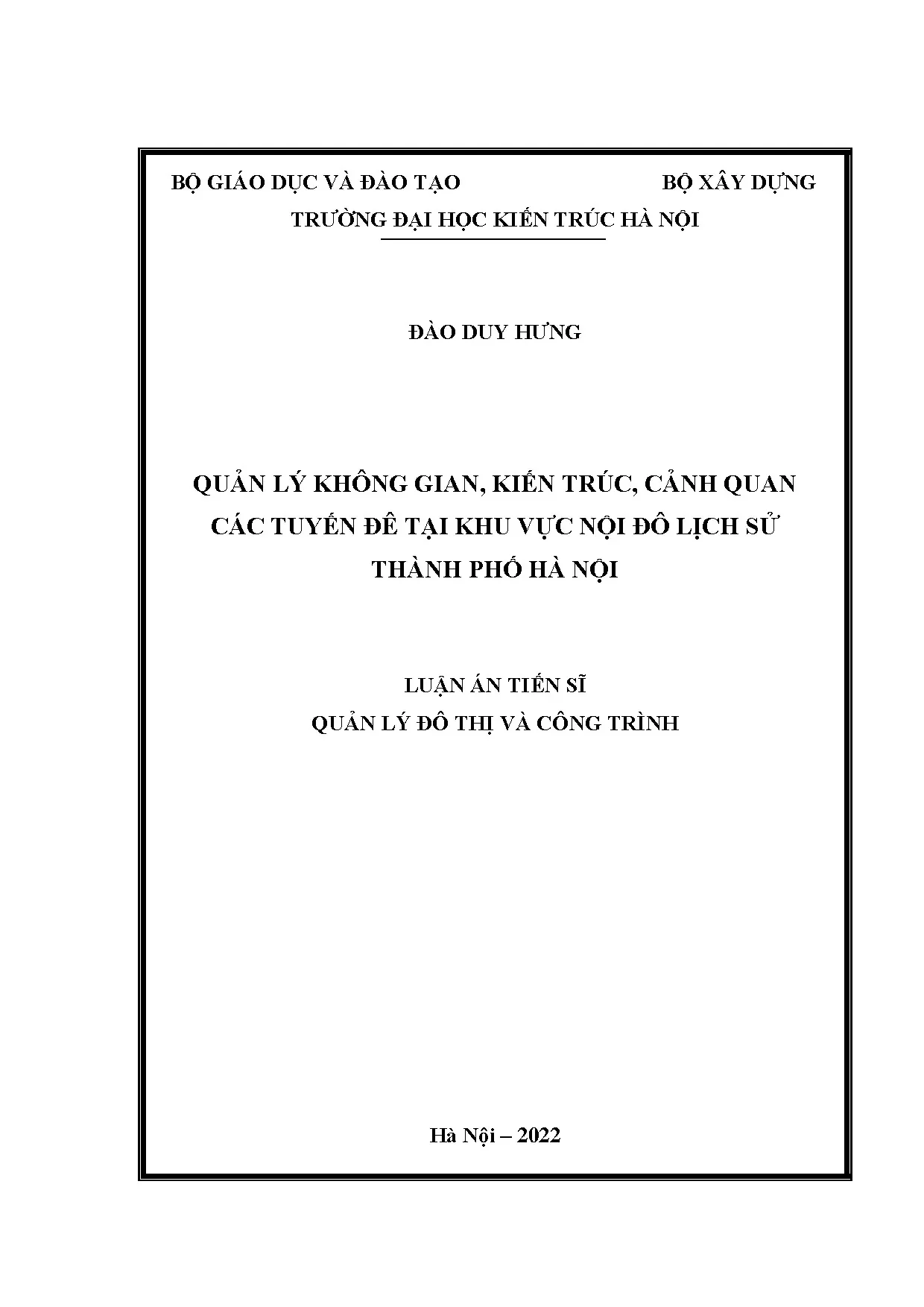 Quản lý không gian, cảnh quan đê nội đô lịch sử Hà Nội