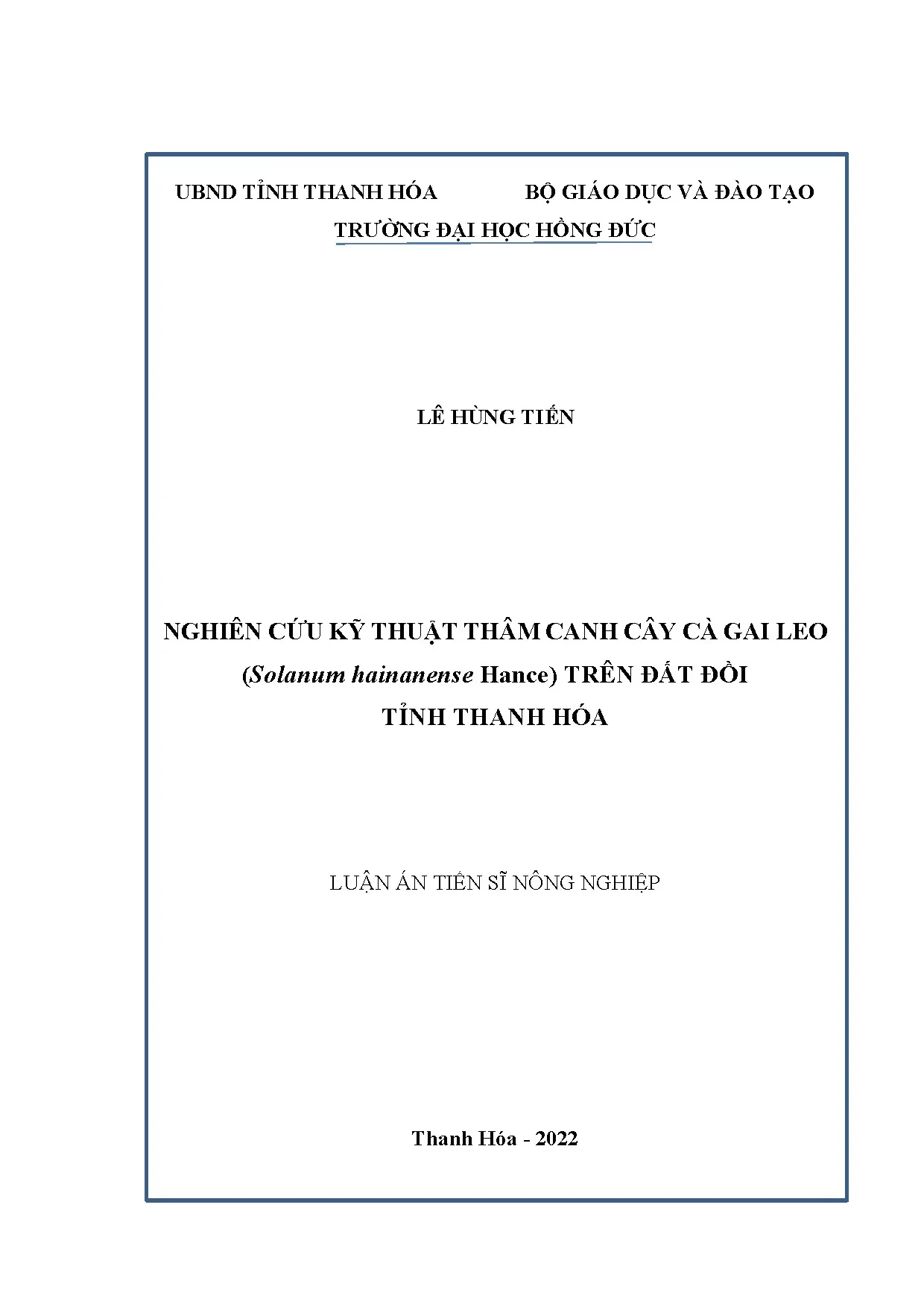 Nghiên cứu kỹ thuật thâm canh cây cà gai leo trên đất đồi Thanh Hóa