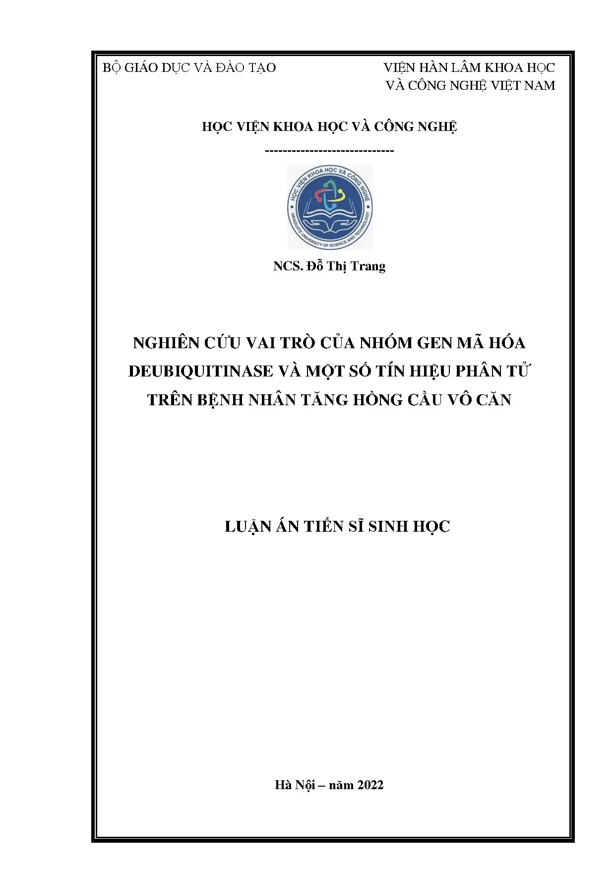 Nghiên cứu vai trò deubiquitinase trên bệnh tăng hồng cầu vô căn