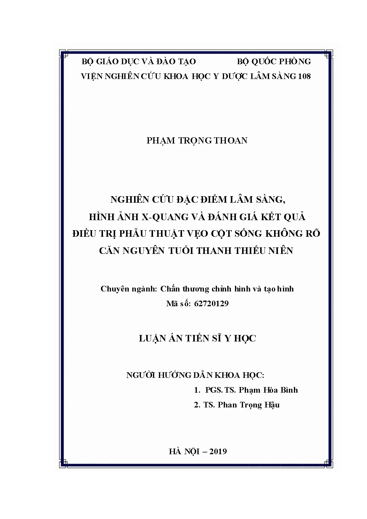 Nghiên cứu đặc điểm lâm sàng, X-quang điều trị vẹo cột sống tuổi thiếu niên