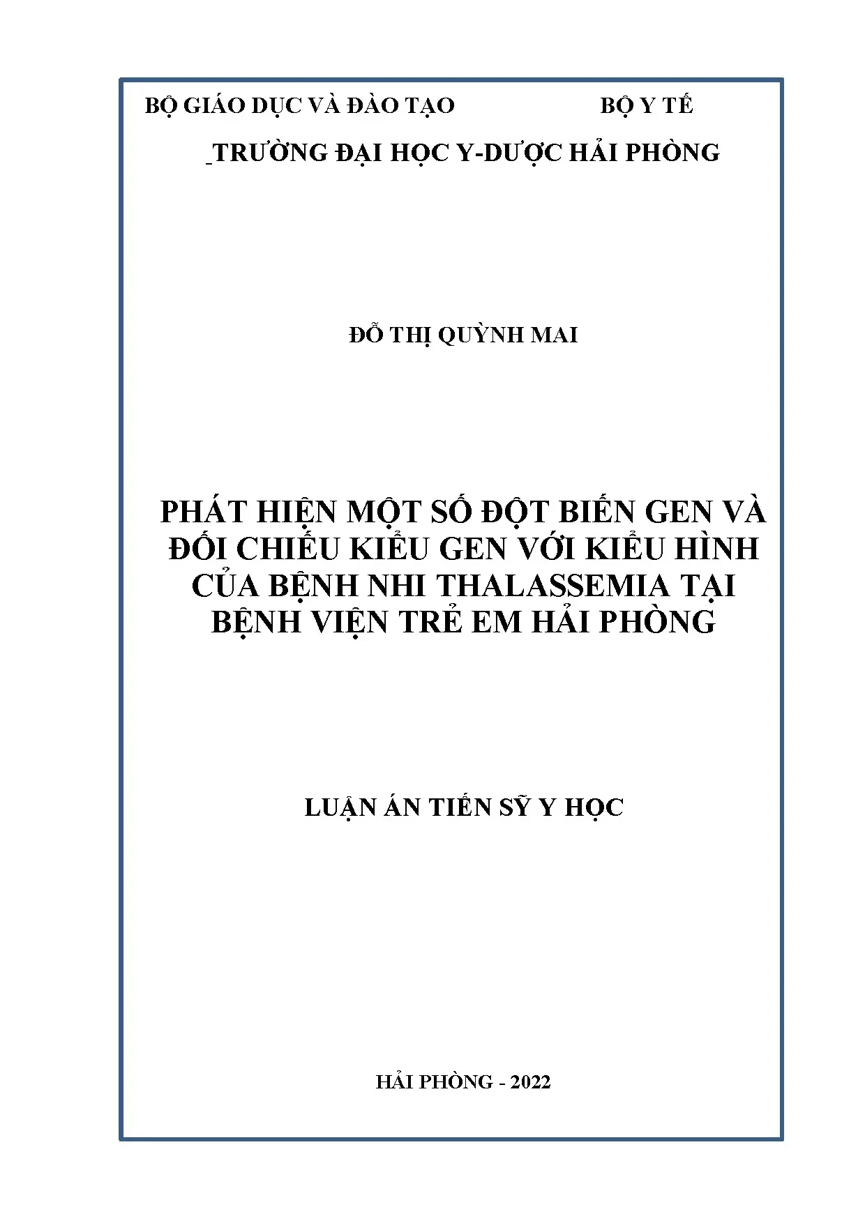 Phát hiện đột biến gen và kiểu hình bệnh Thalassemia ở bệnh nhi