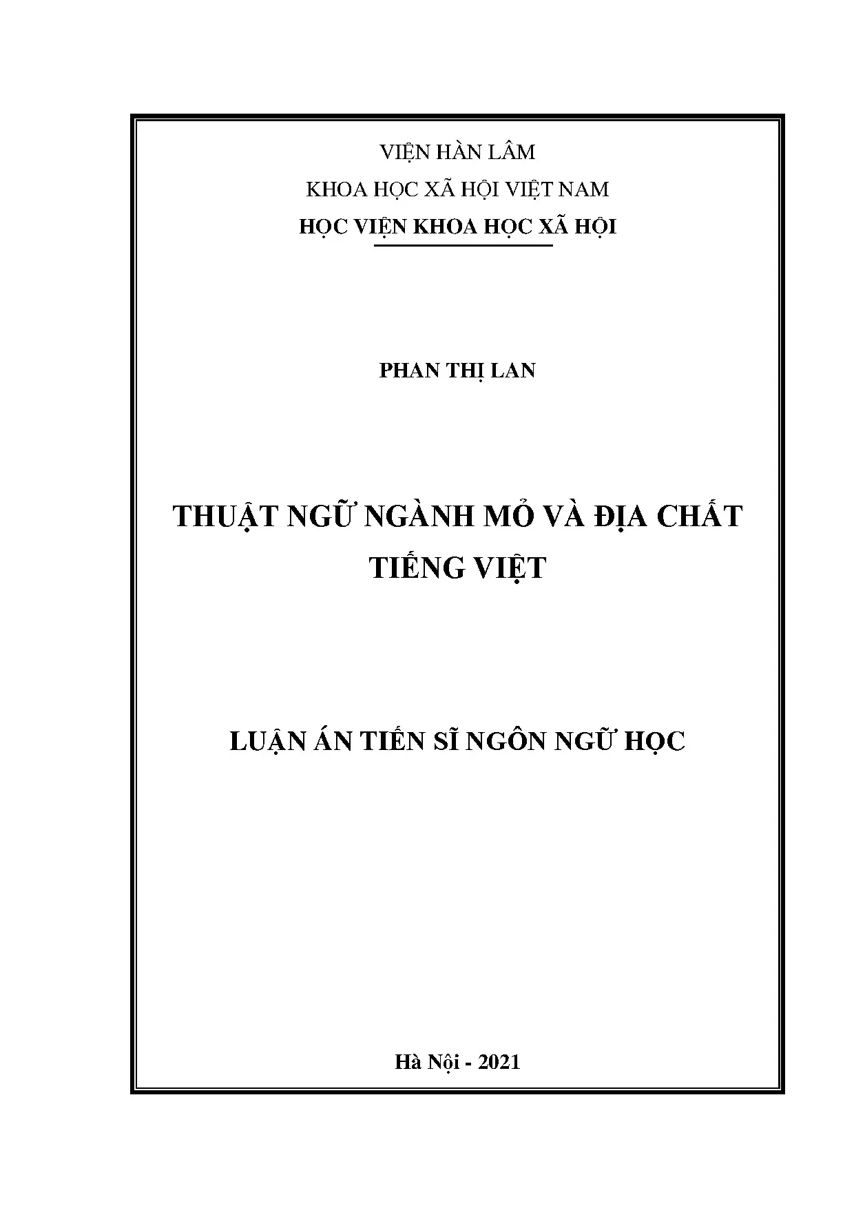 Luận án tiến sĩ thuật ngữ ngành Mỏ và Địa chất tiếng Việt