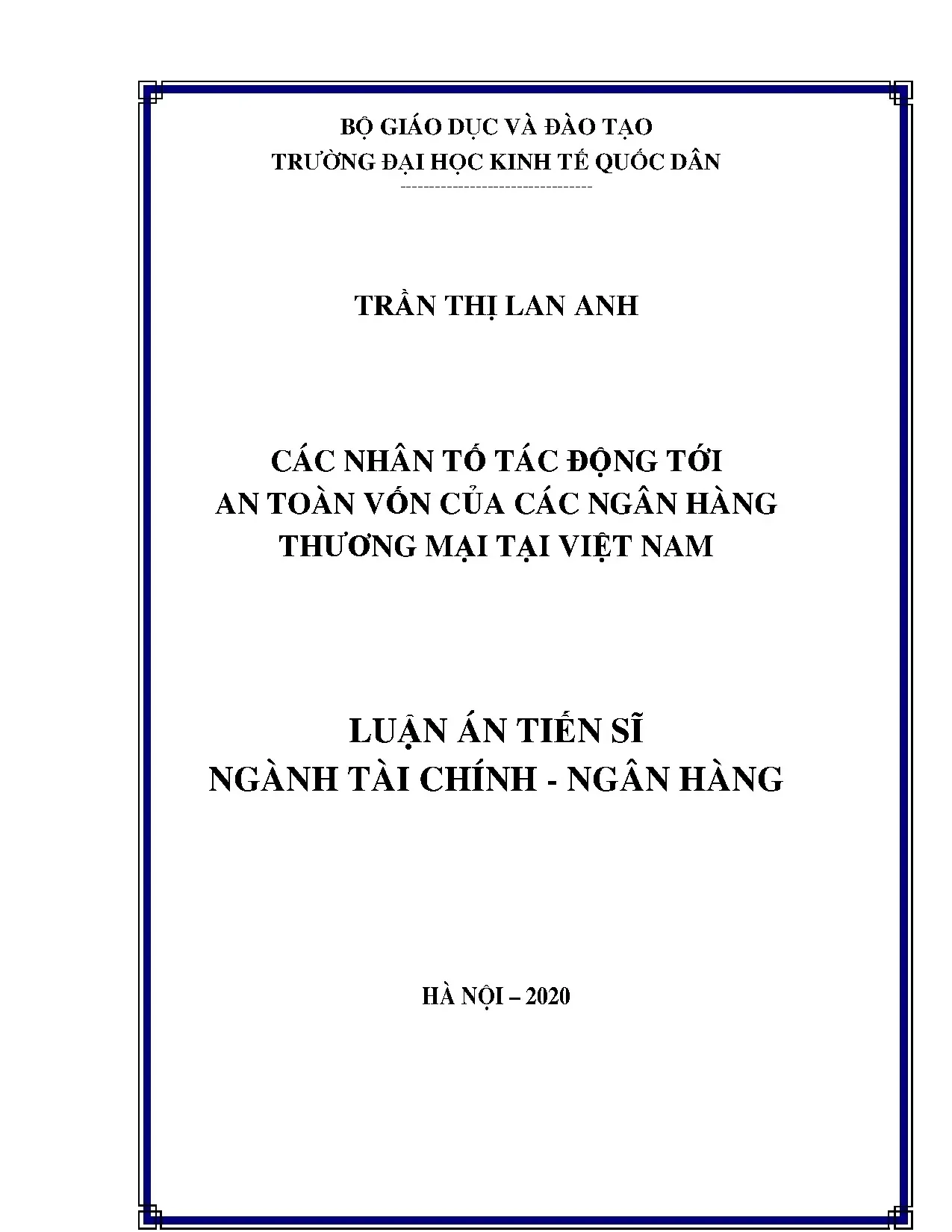 Các nhân tố tác động tới an toàn vốn ngân hàng thương mại Việt Nam