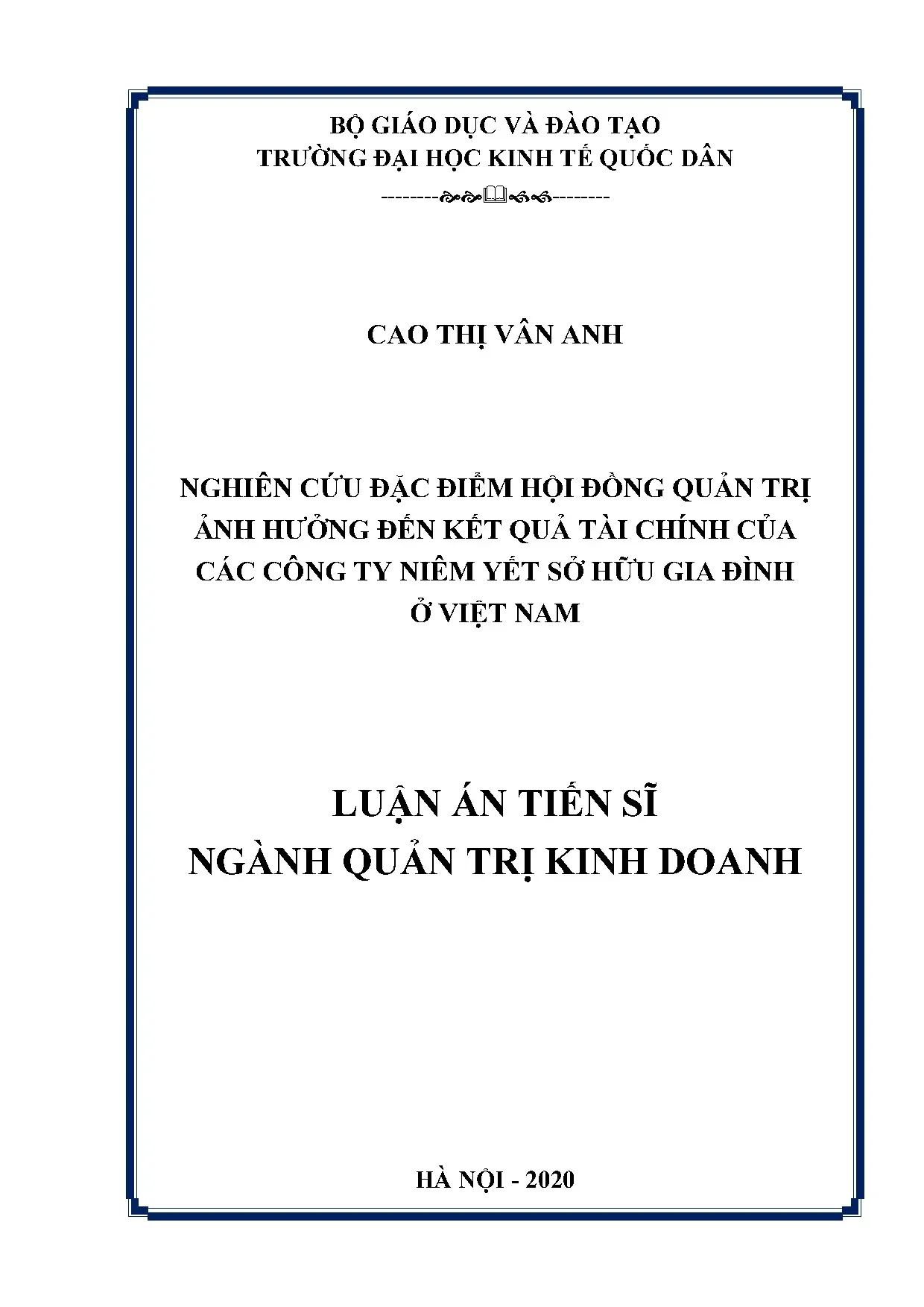 Nghiên cứu đặc điểm HĐQT ảnh hưởng kết quả tài chính công ty niêm yết sở hữu gia đình Việt Nam