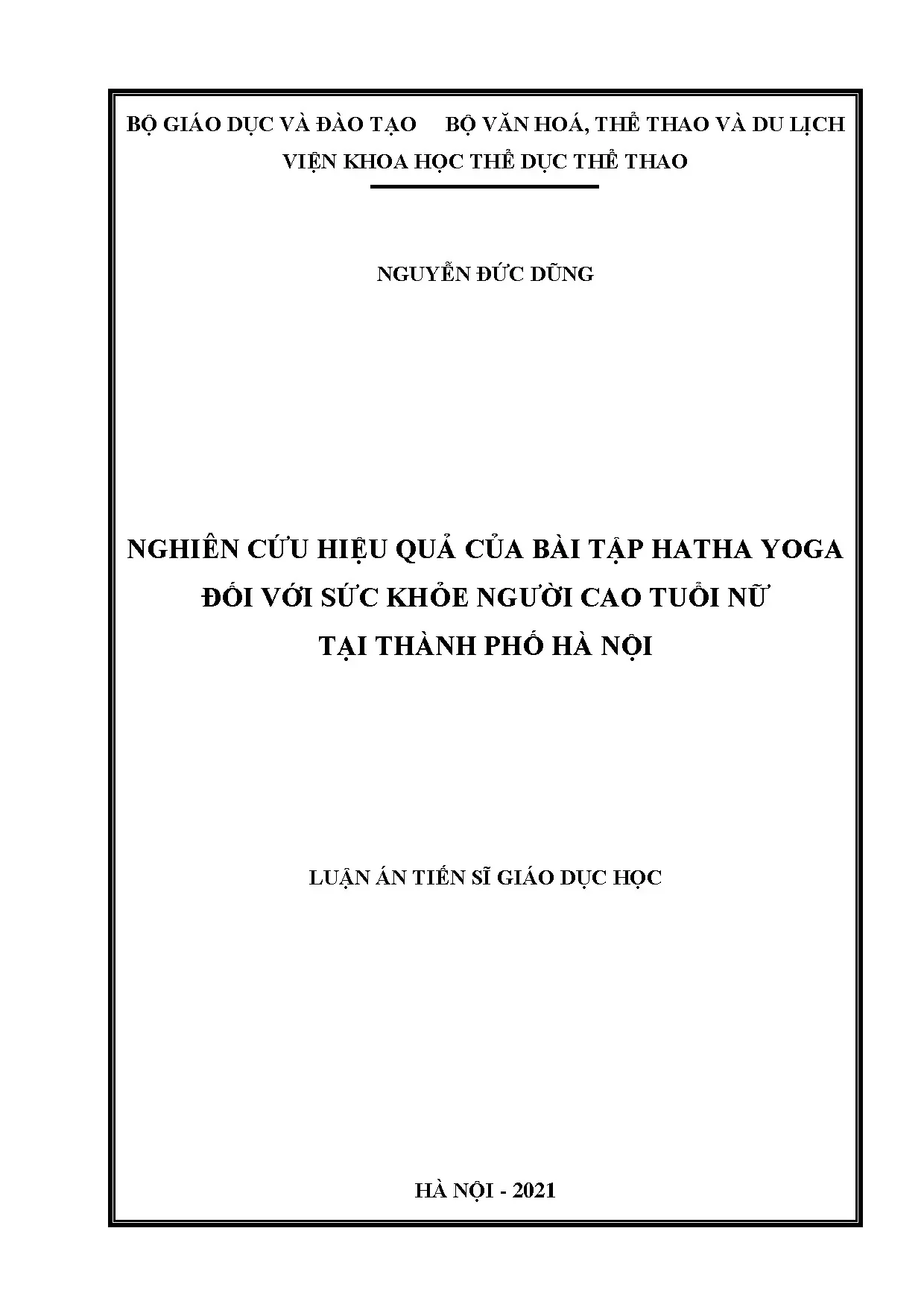 Hiệu quả Hatha Yoga đối với sức khỏe người cao tuổi nữ tại Hà Nội