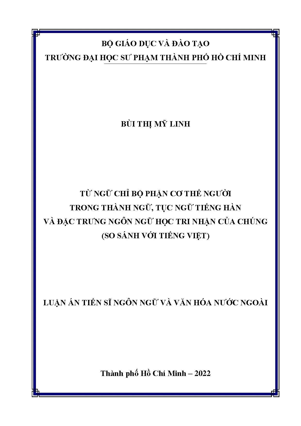 Luận án: Từ ngữ chỉ bộ phận cơ thể người trong thành ngữ tục ngữ tiếng Hàn