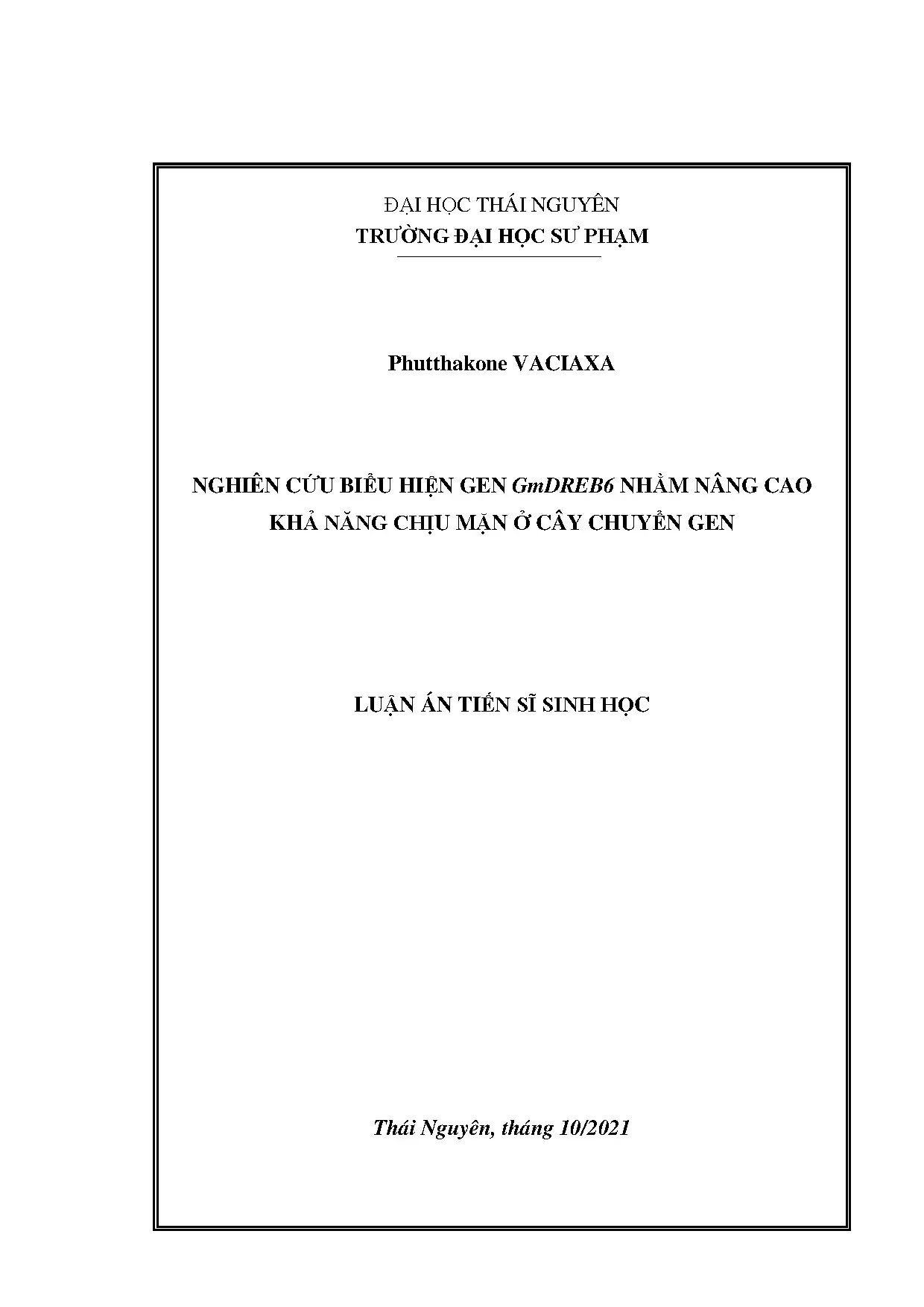 Nghiên cứu biểu hiện gen GmDREB6 nhằm nâng cao khả năng chịu mặn ở cây chuyển gen