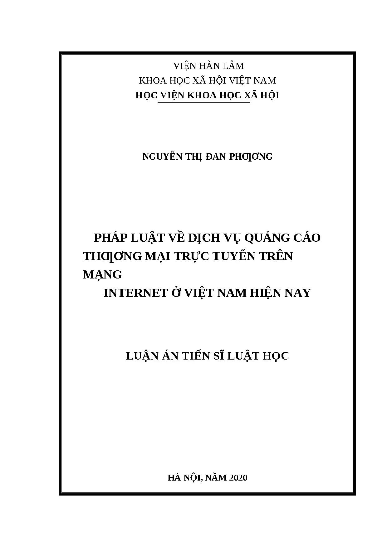 Luận án: Pháp luật Dịch vụ Quảng cáo Thương mại Trực tuyến Việt Nam