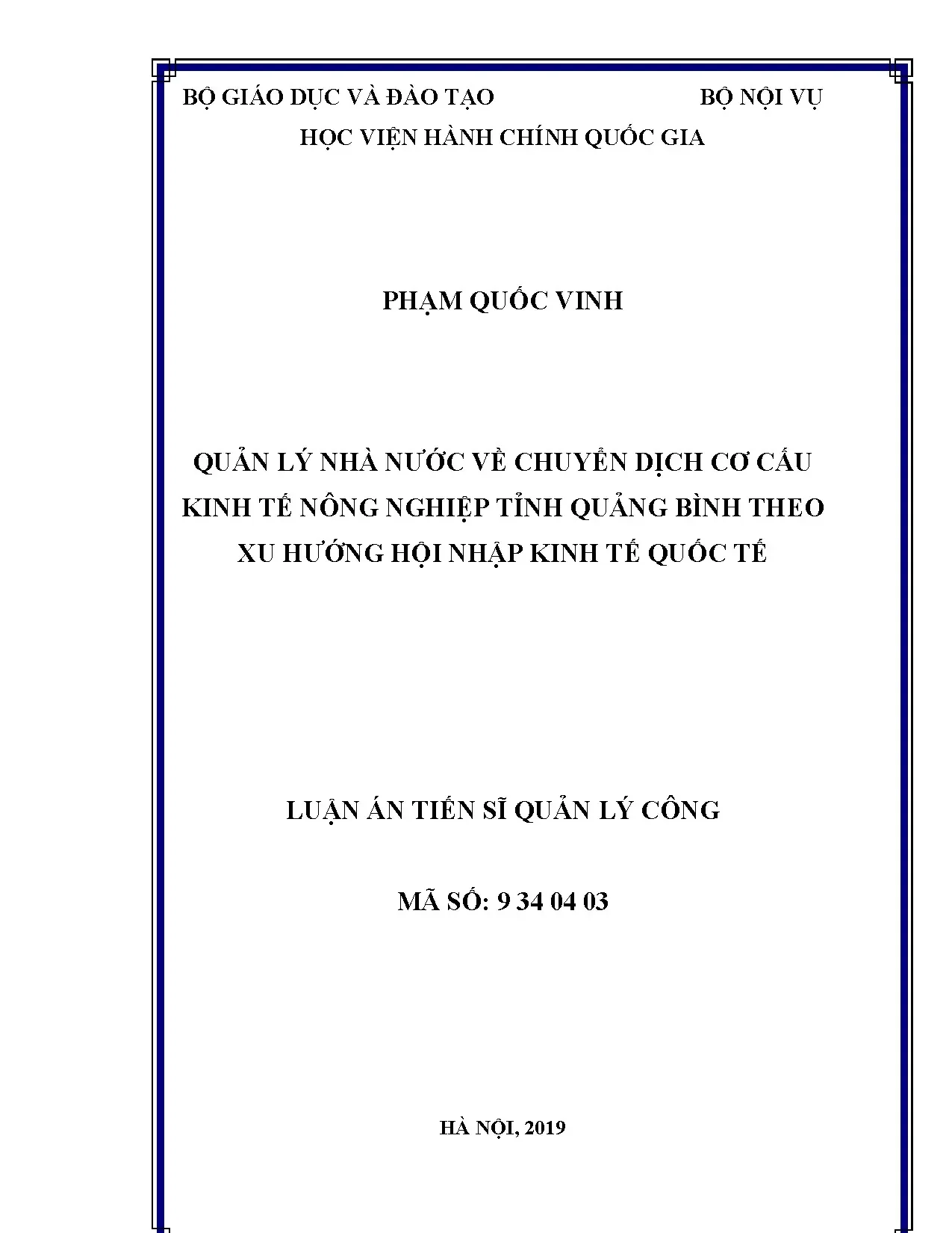 Quản lý nhà nước chuyển dịch cơ cấu nông nghiệp Quảng Bình