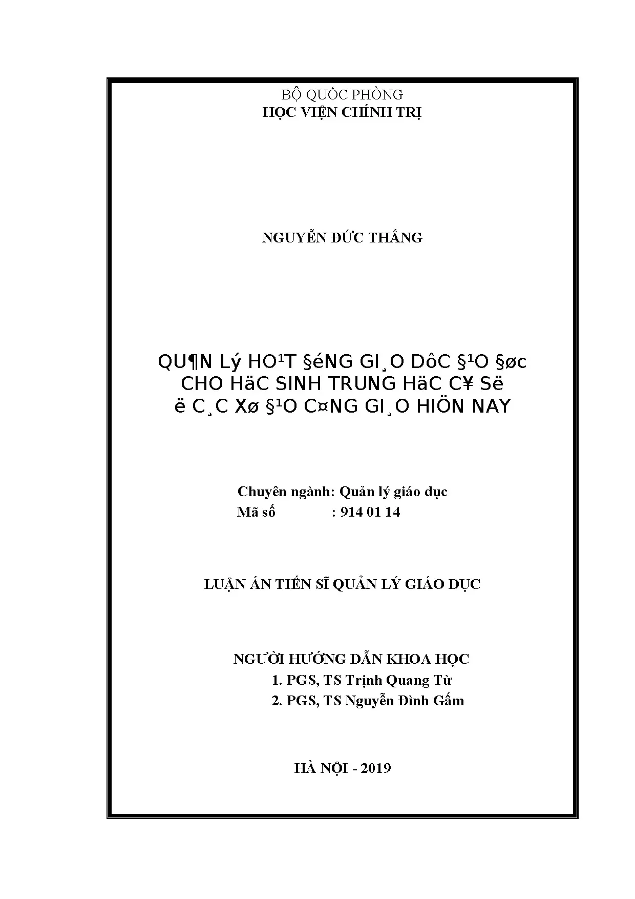 Quản lý giáo dục đạo đức cho học sinh THCS công giáo
