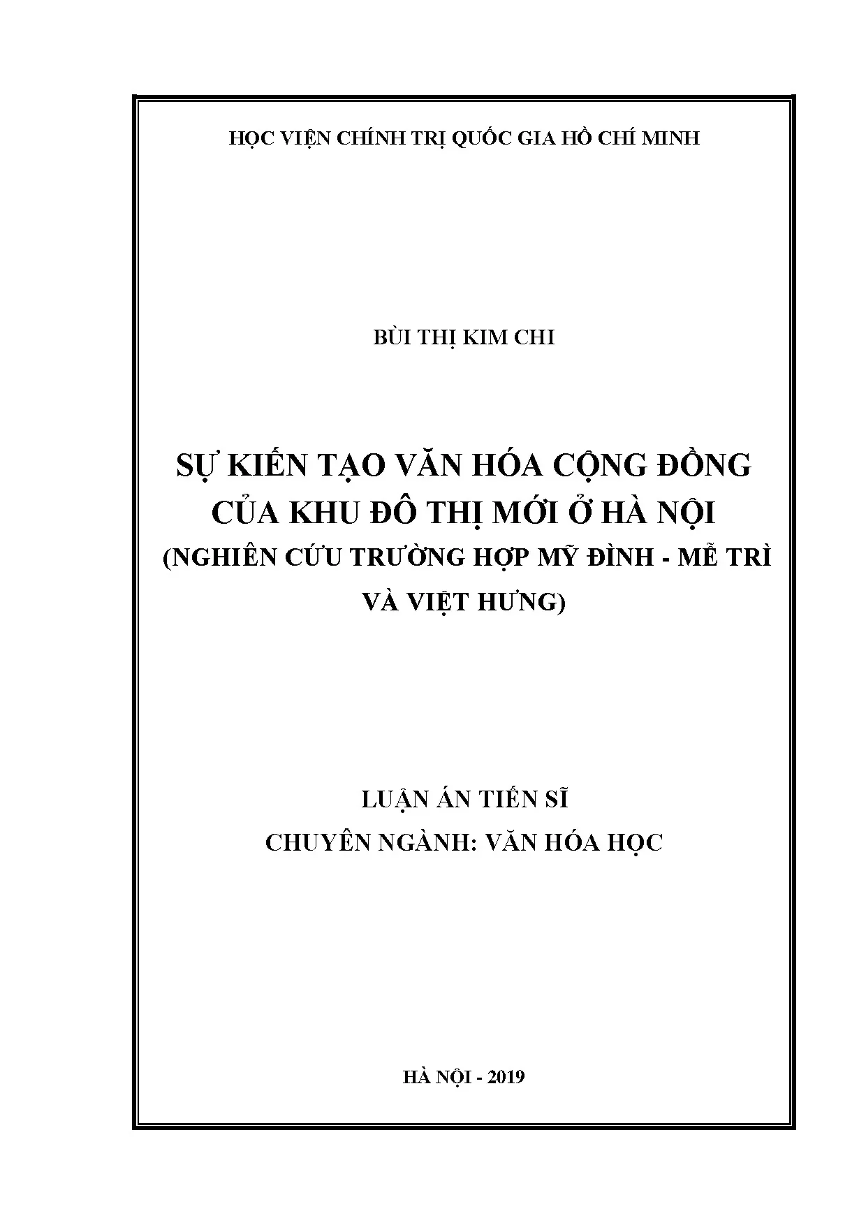 Luận án tiến sĩ: Sự kiến tạo văn hóa cộng đồng khu đô thị mới Hà Nội