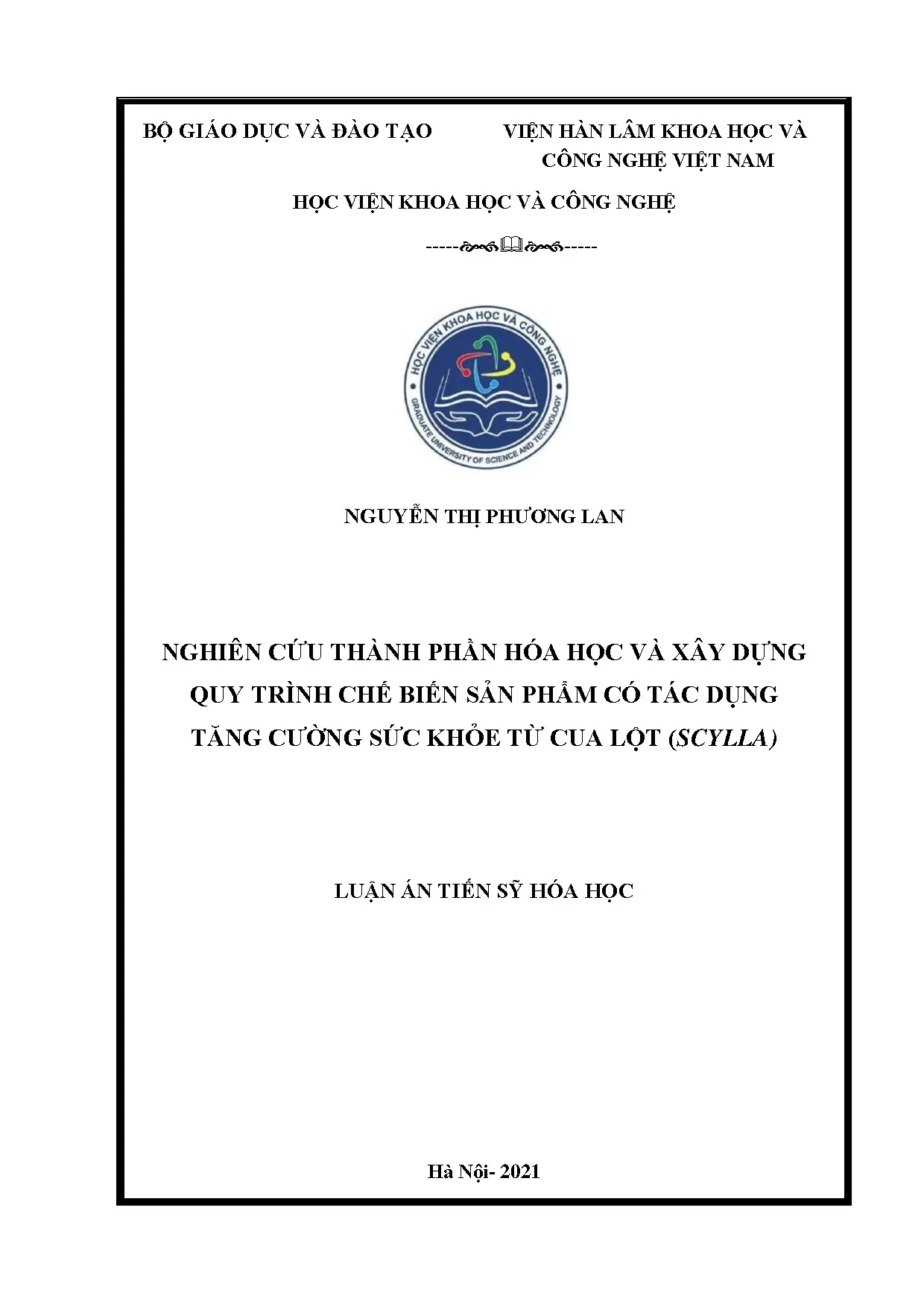 Luận án tiến sĩ: Chế biến cua lột Scylla thành sản phẩm tăng cường sức khỏe