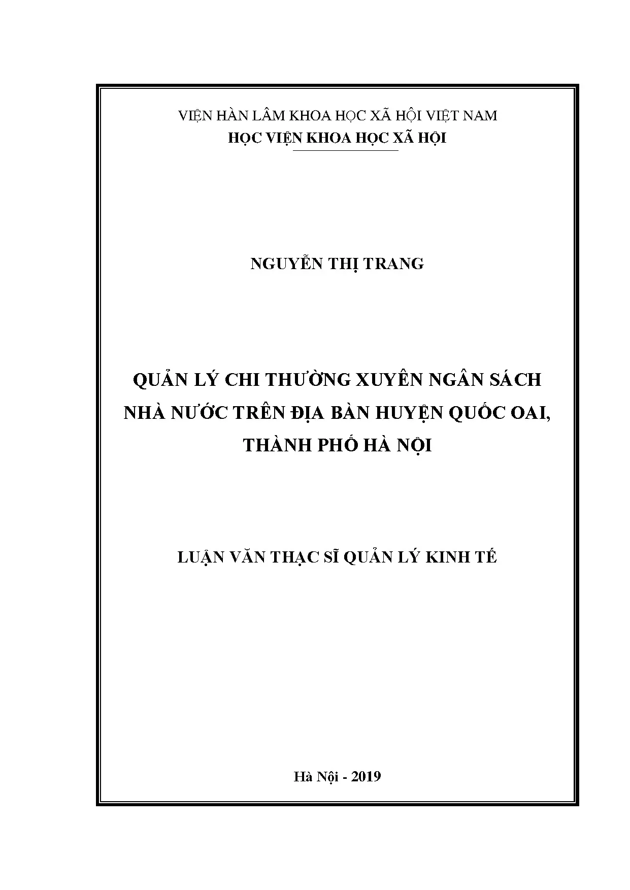 Quản lý chi thường xuyên ngân sách huyện Quốc Oai, Hà Nội