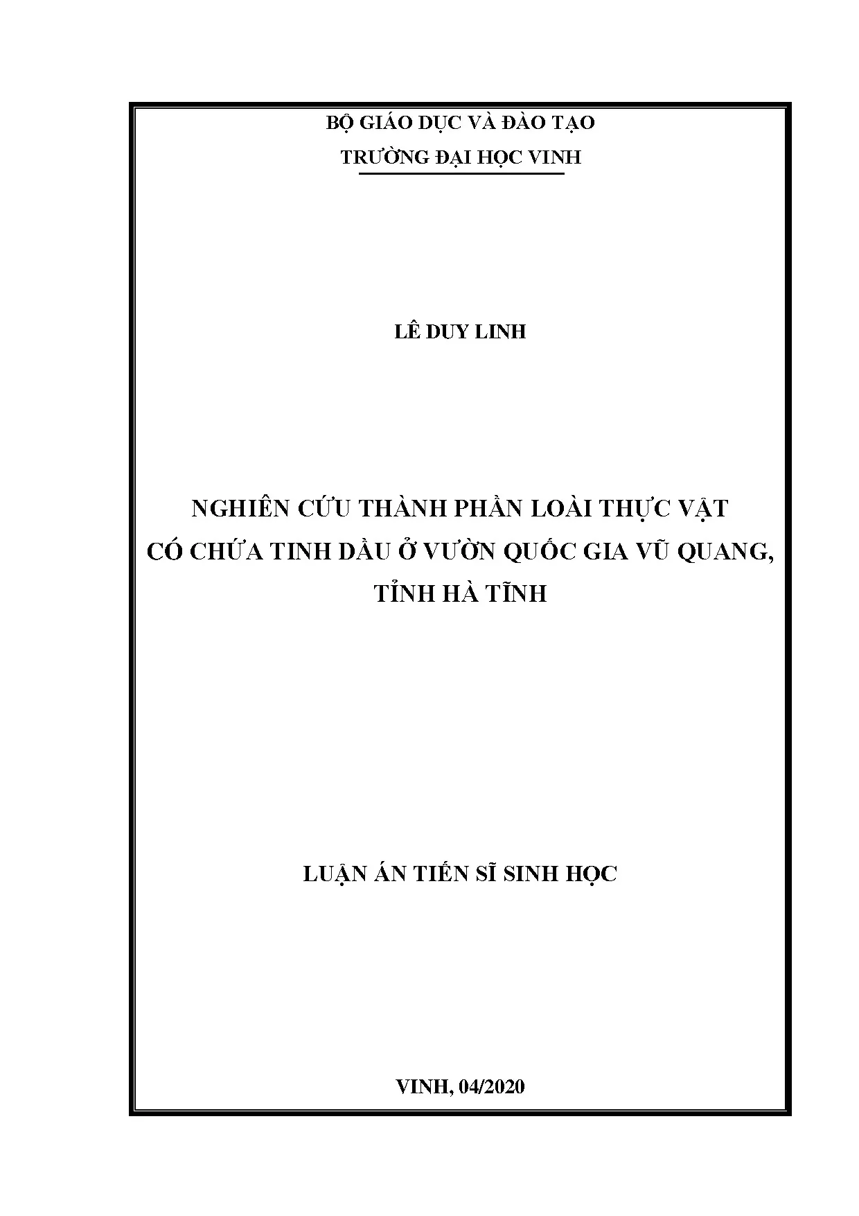 Nghiên cứu thành phần loài thực vật chứa tinh dầu tại VQG Vũ Quang