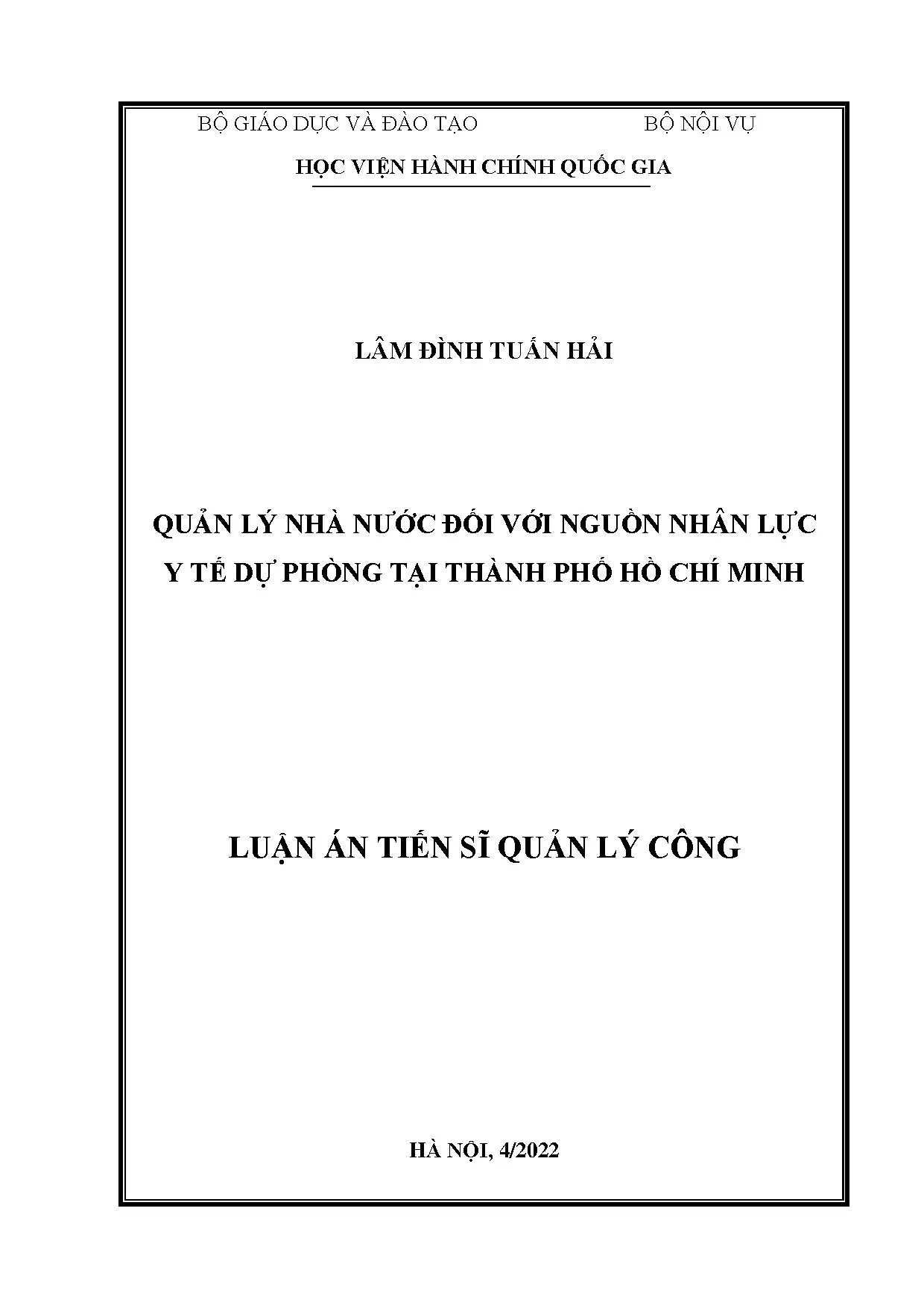 Quản lý nhà nước nguồn nhân lực y tế dự phòng TP.HCM luận án tiến sĩ