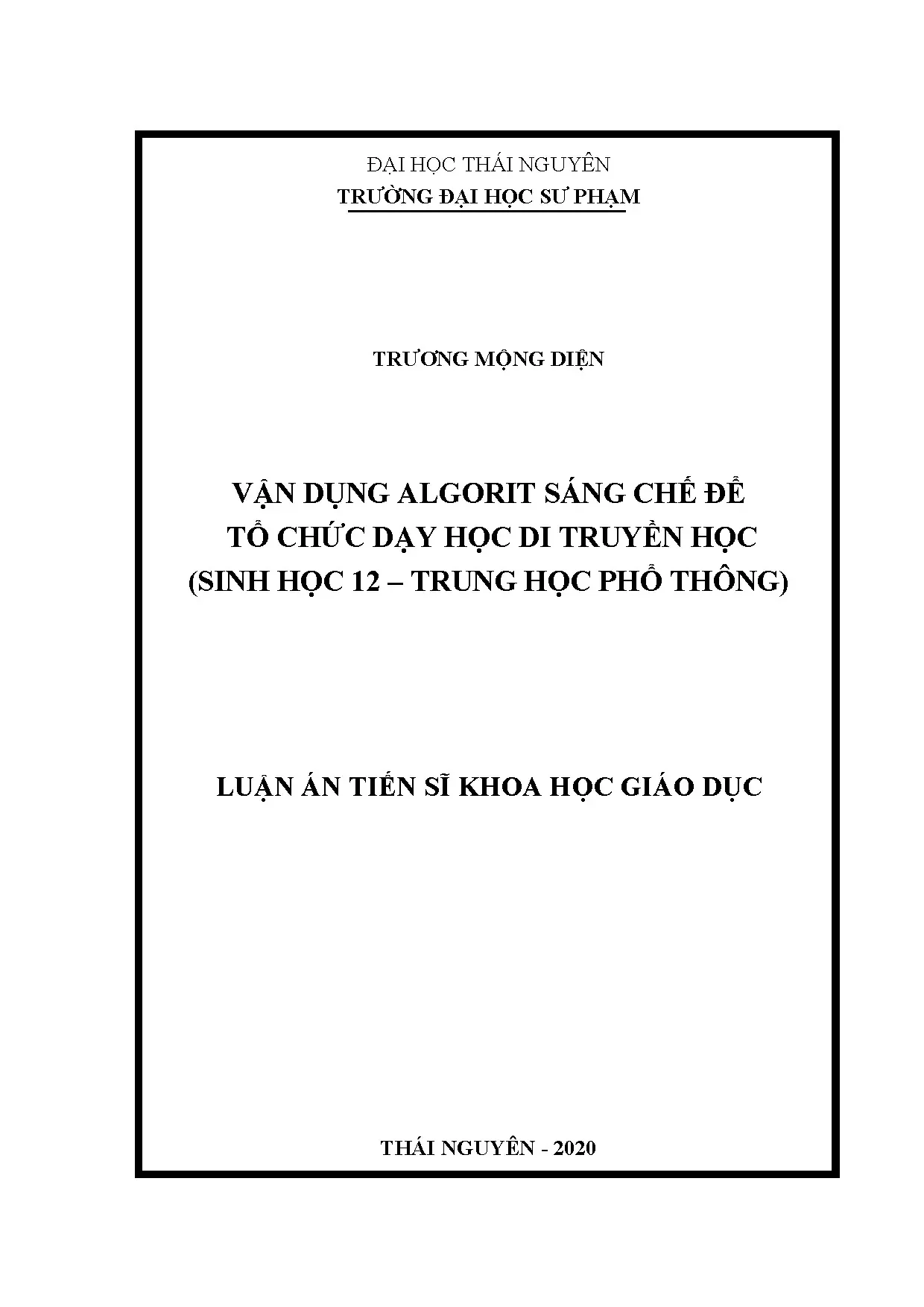Vận dụng algorit sáng chế dạy học di truyền học lớp 12