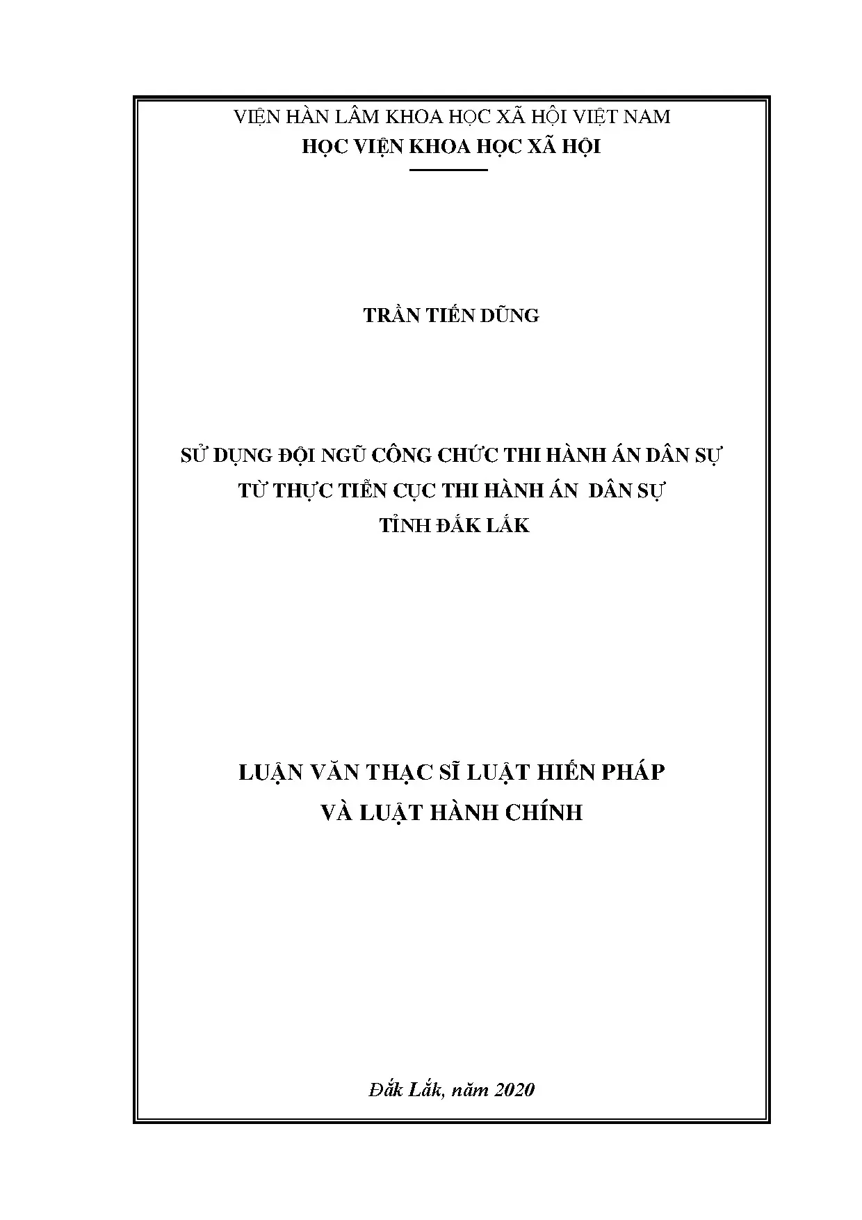 Luận án sử dụng đội ngũ công chức thi hành án dân sự tỉnh Đắk Lắk