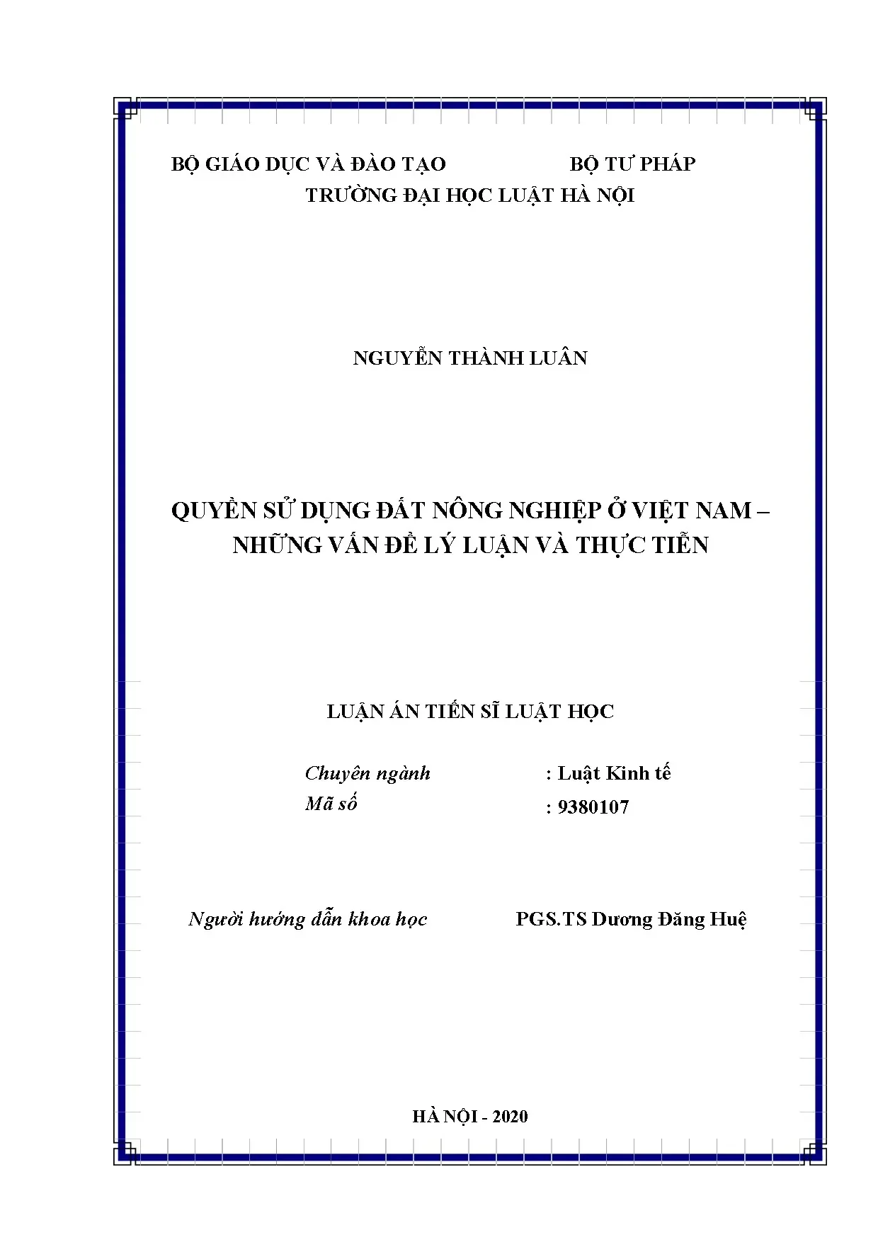 Luận án tiến sĩ quyền sử dụng đất nông nghiệp ở Việt Nam